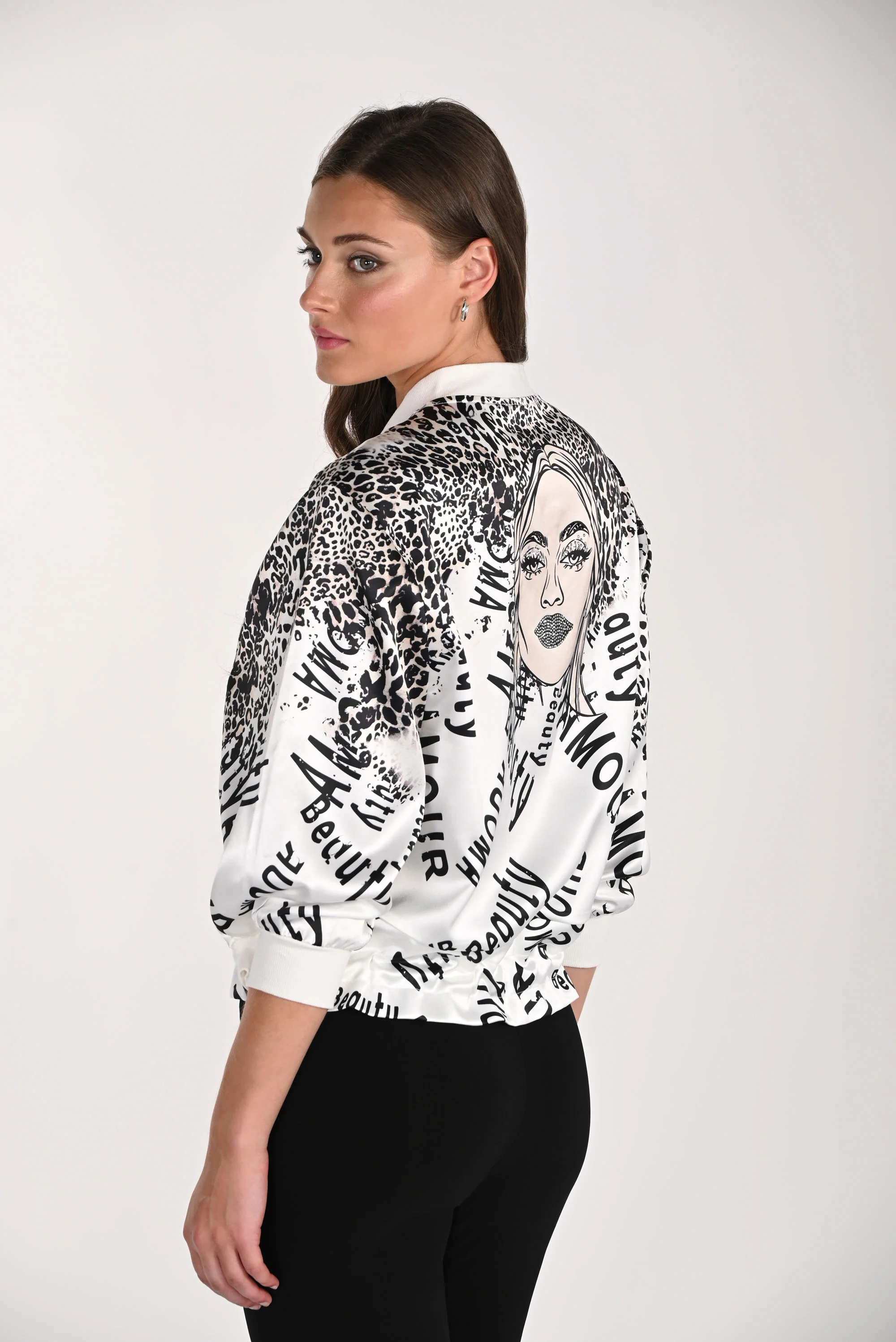 Frank Lyman Animal & Text Print Bomber Jacket Style 261657 - Image 5
