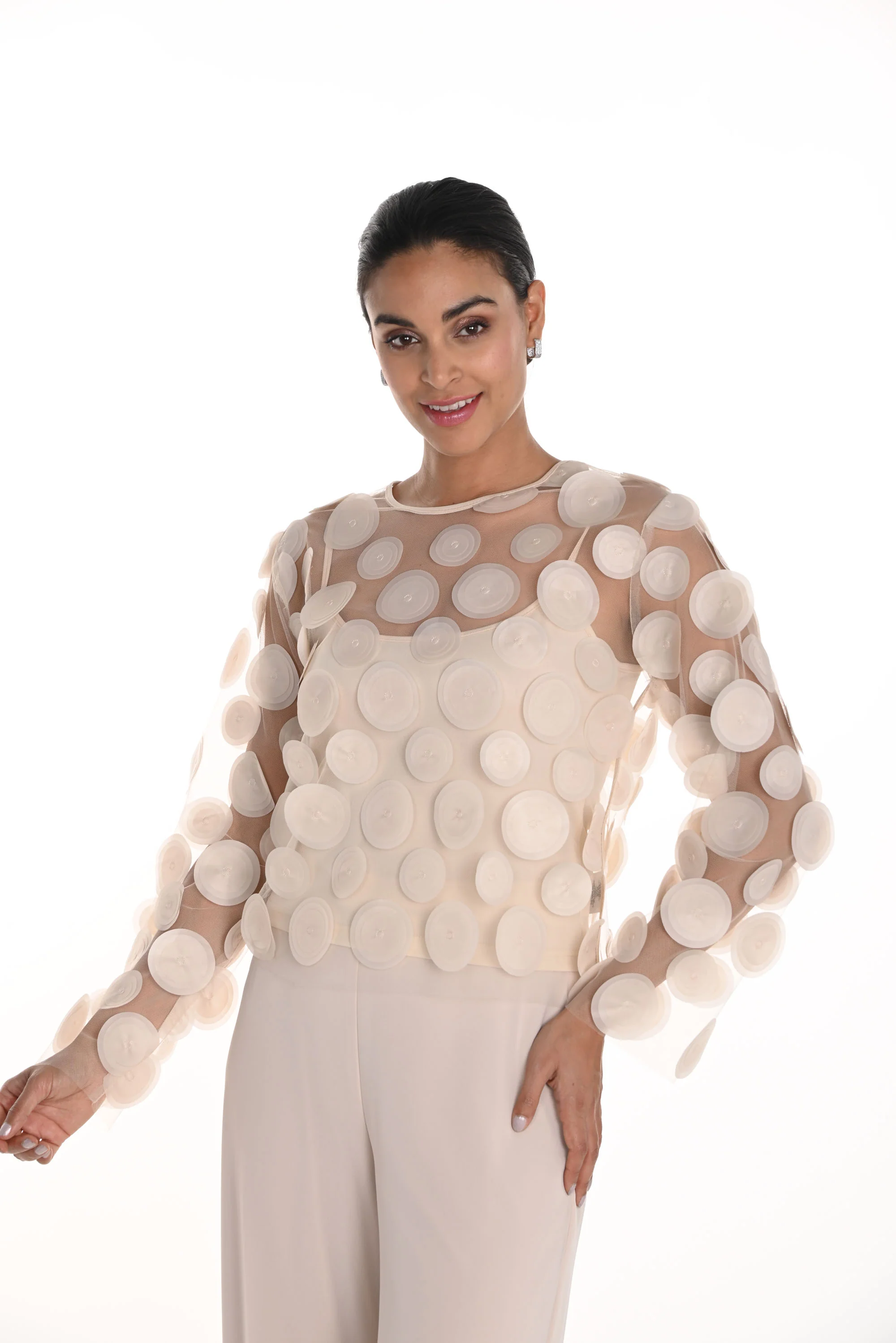 Frank Lyman Beige 3D Dot Top Style 258745U - Image 4
