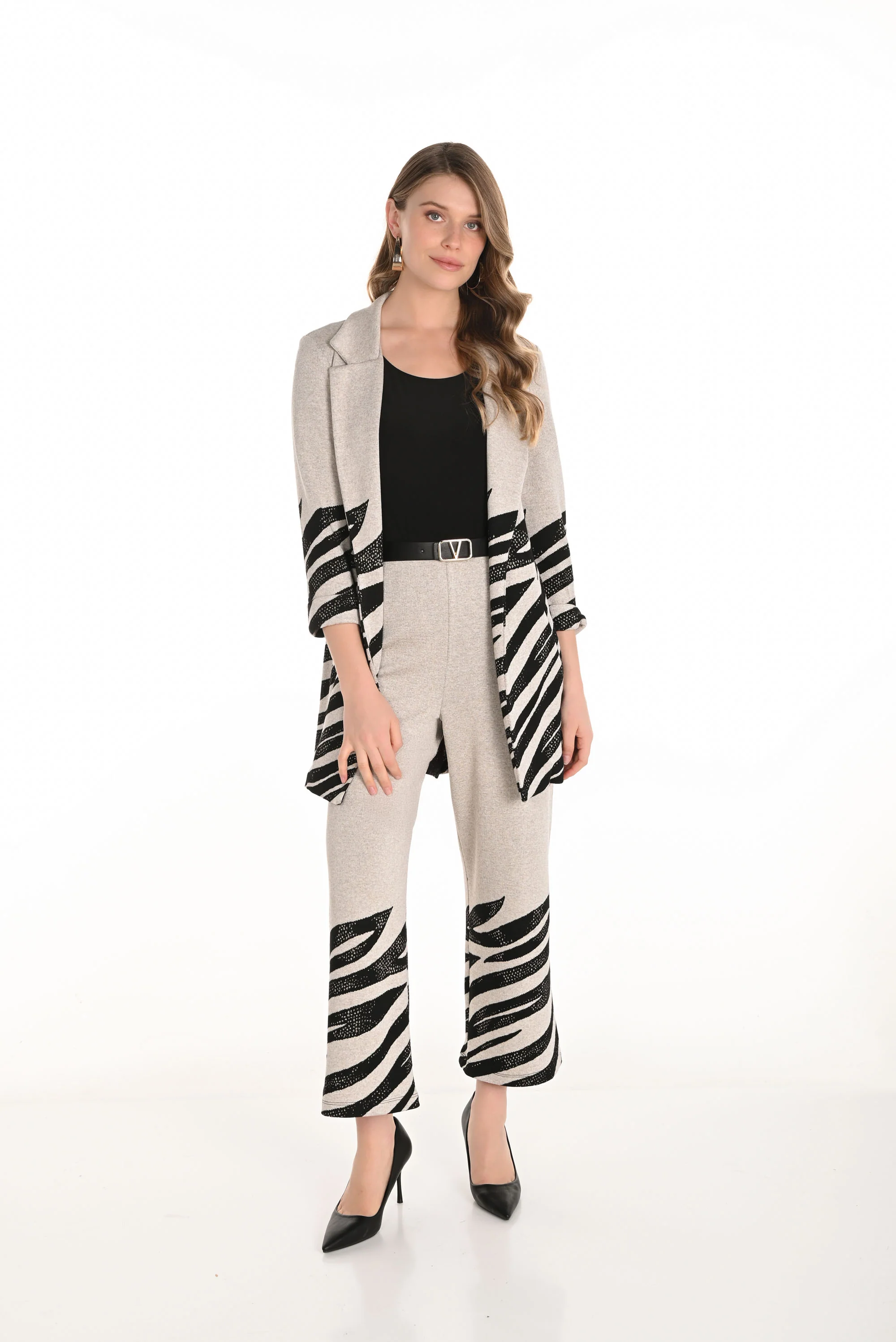 Frank Lyman Beige/Black Wide-Leg Pants Style 253339 - Image 3