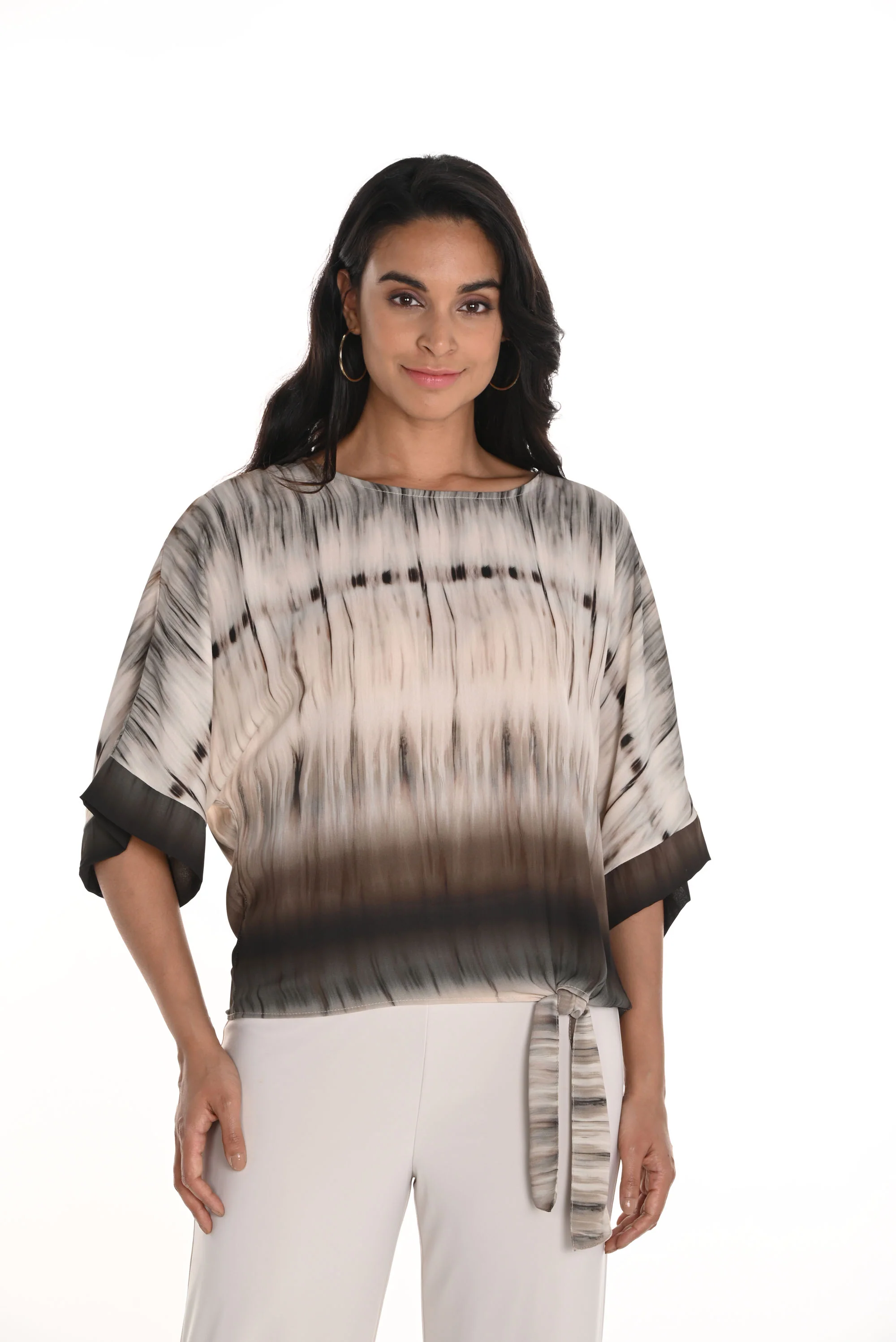 Frank Lyman Beige/Brown Relaxed Fit Boat Neck Top Style 256109 - Image 2