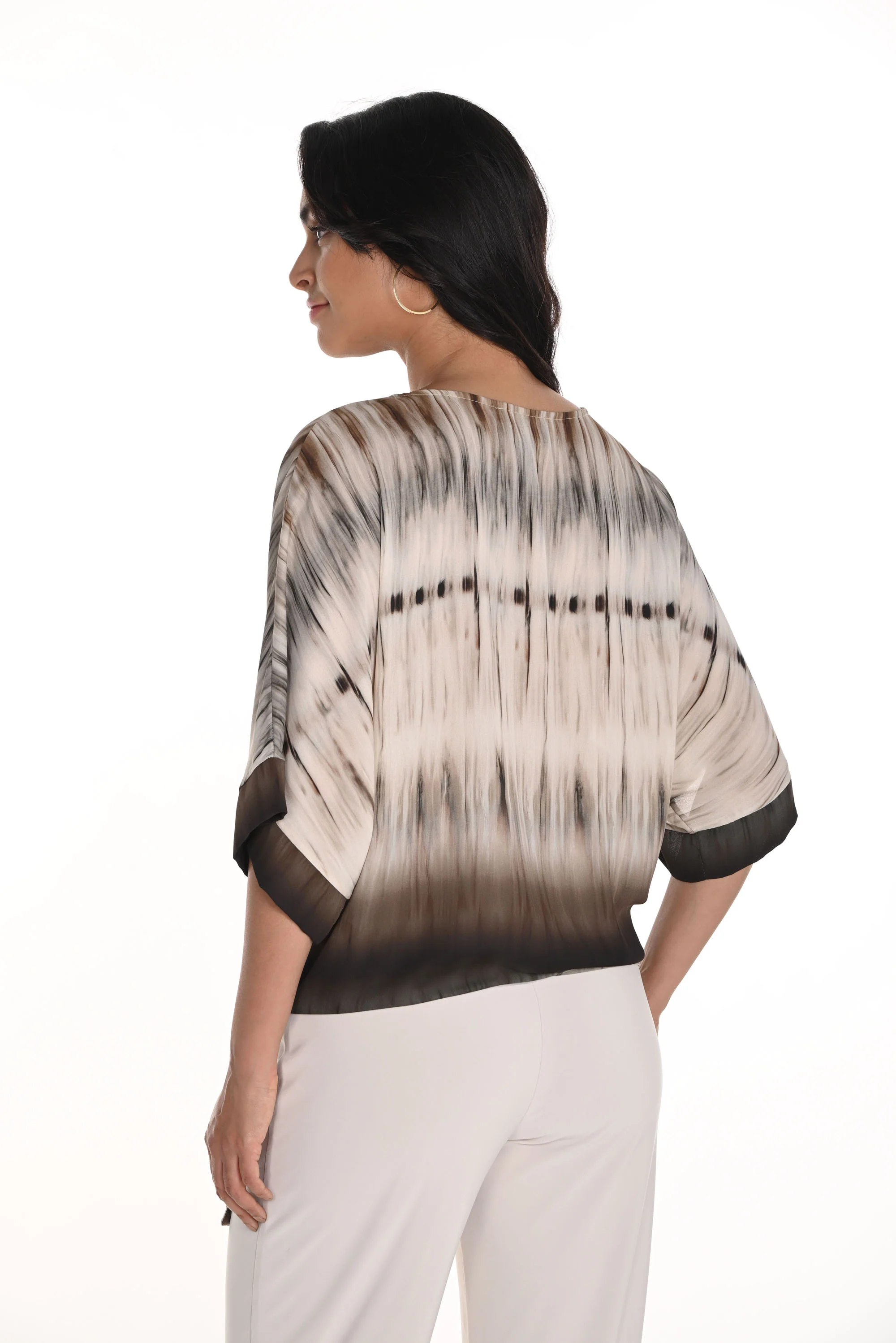 Frank Lyman Beige/Brown Relaxed Fit Boat Neck Top Style 256109 - Image 3