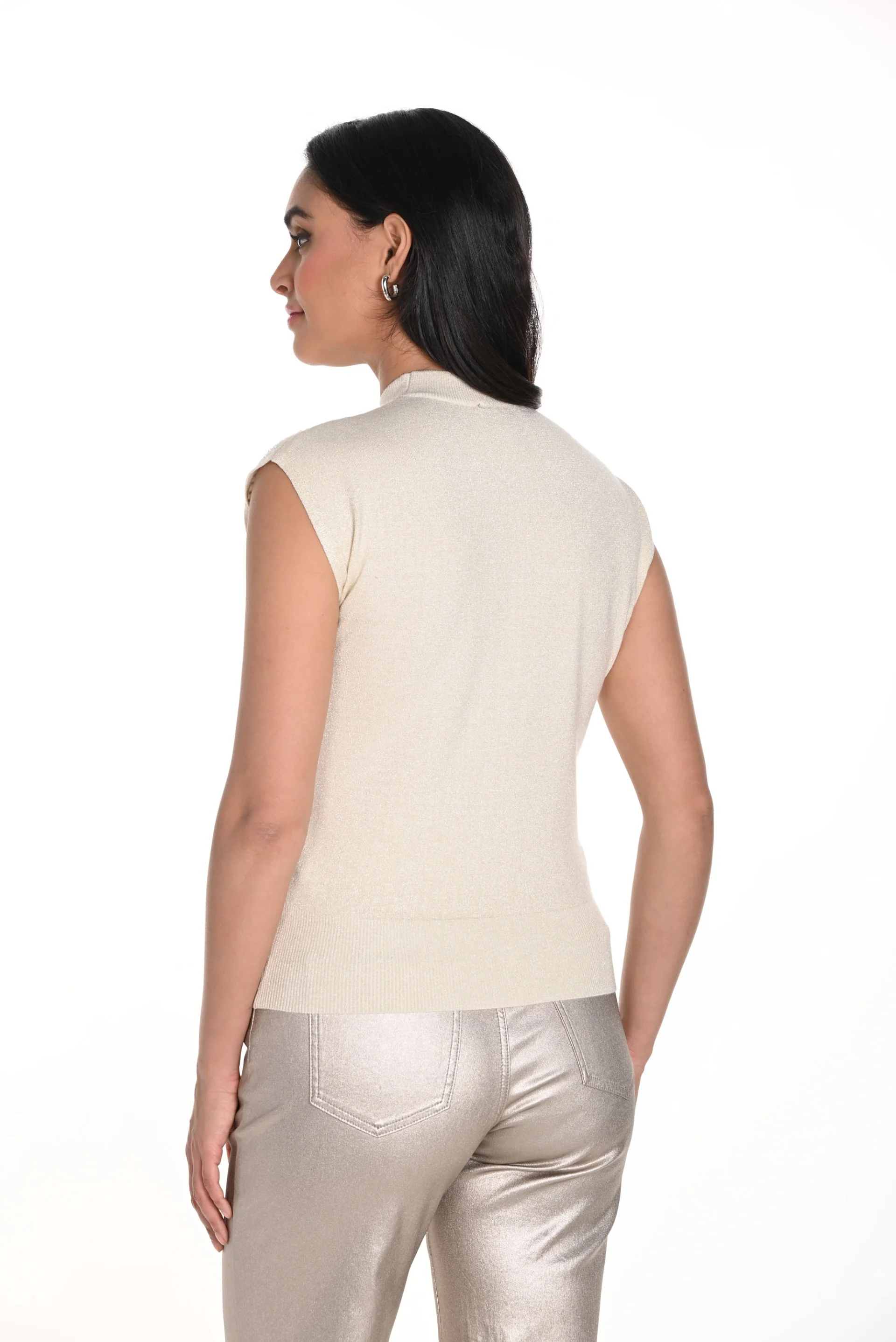 Frank Lyman Beige Mock Turtleneck Sleeveless Top Style 243464 - Image 2