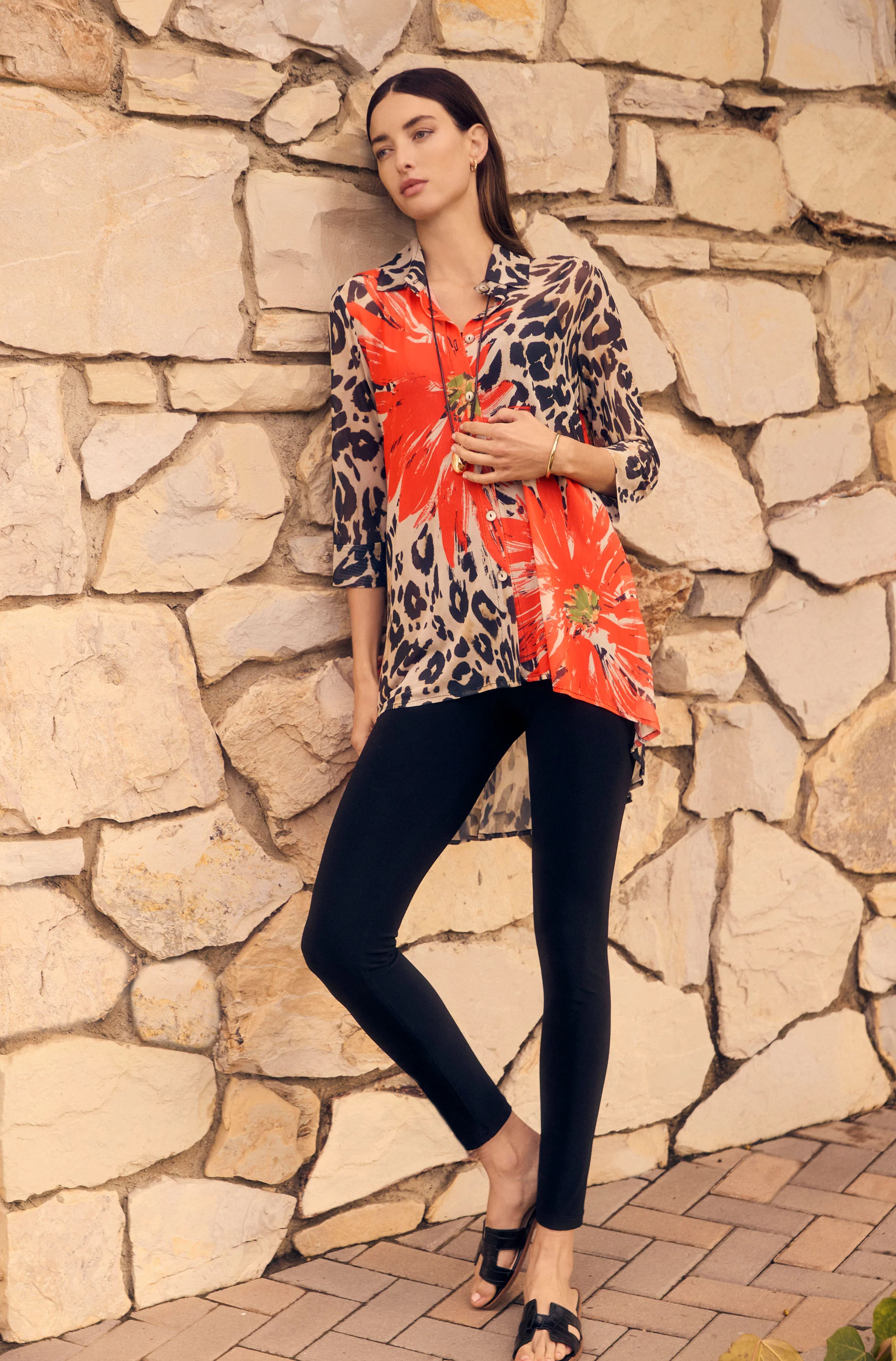 Frank Lyman Beige/Orange High-Low Blouse Style 251401