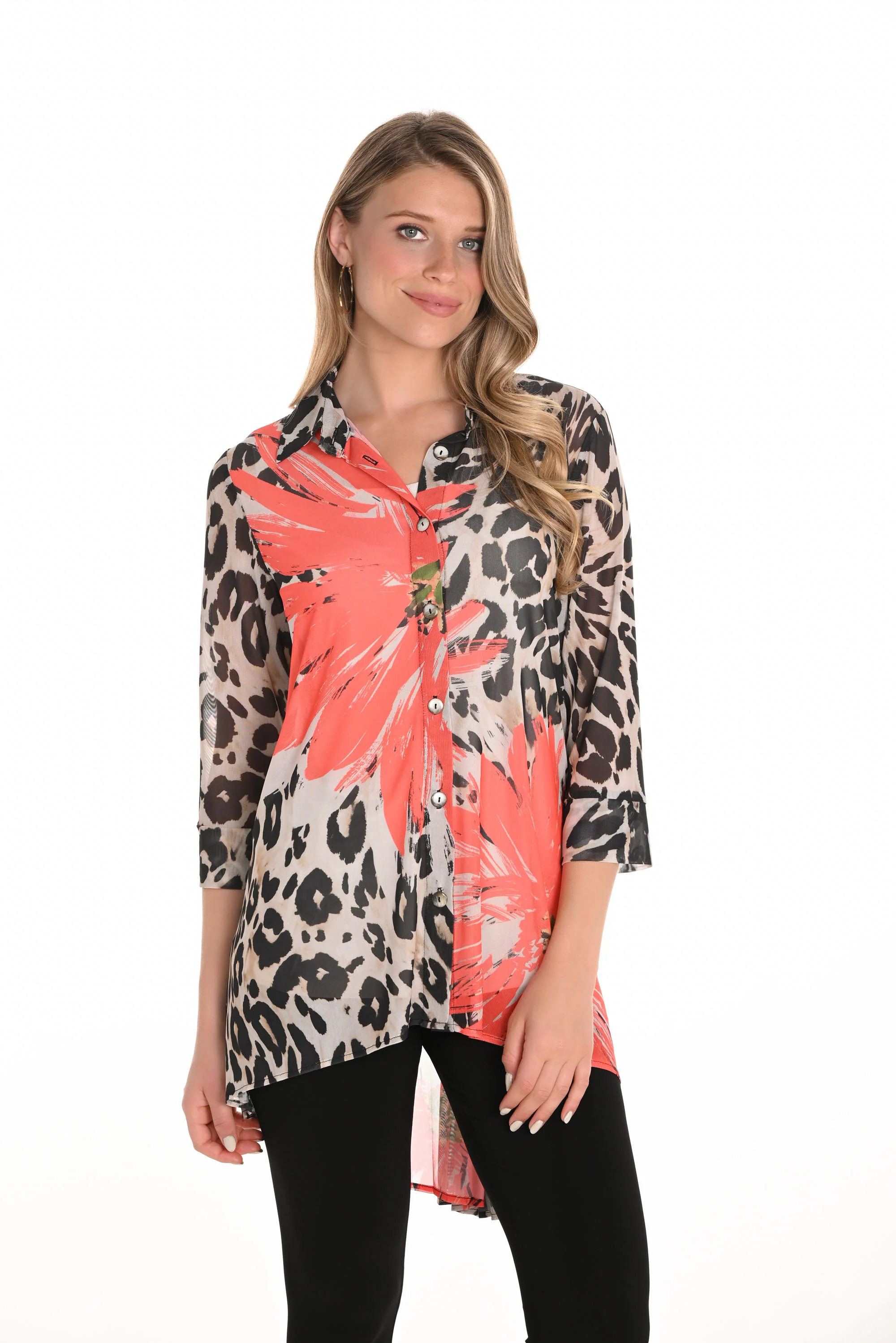 Frank Lyman Beige/Orange High-Low Blouse Style 251401 - Image 2