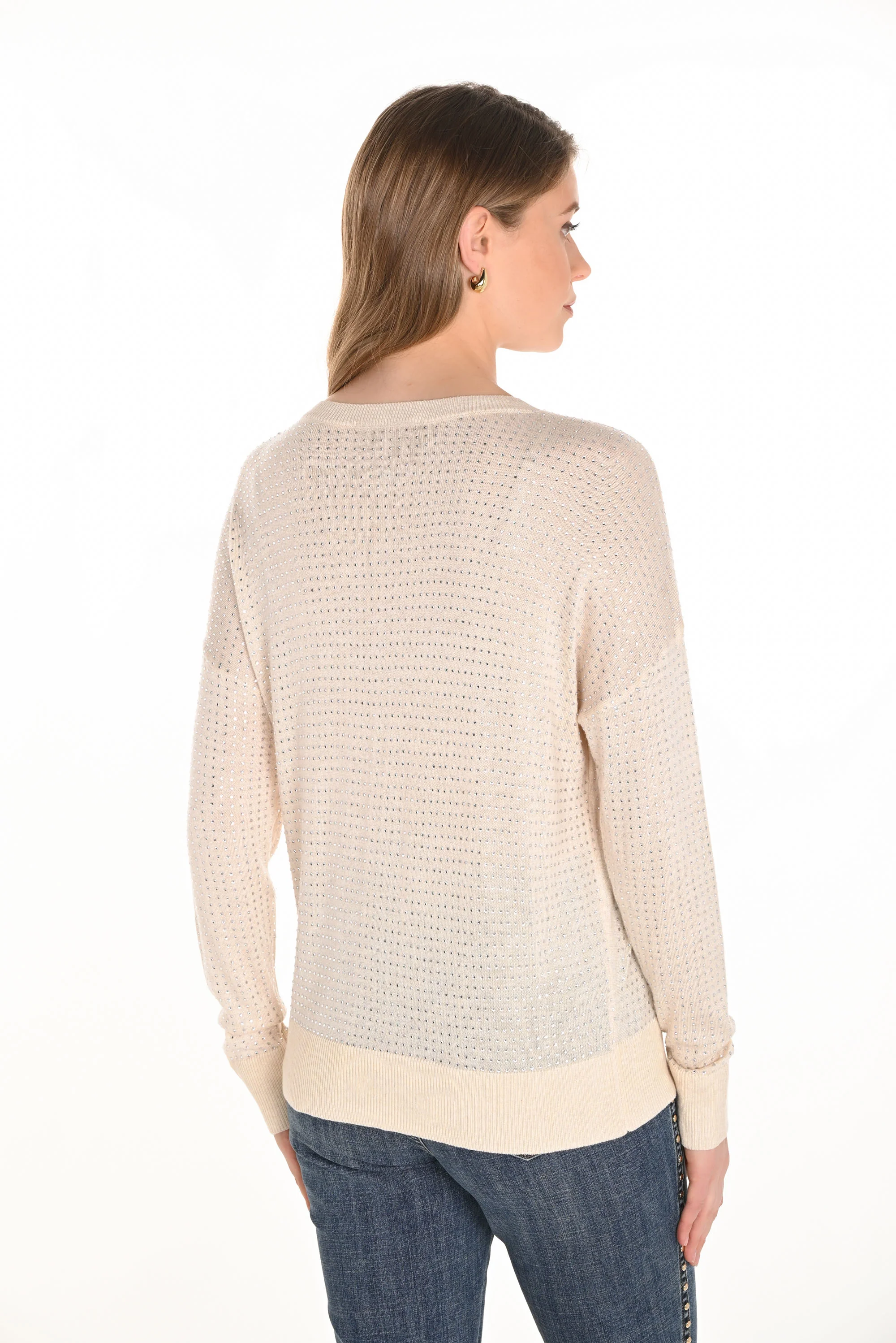 Frank Lyman Beige Sweater Knit Rhinestone Top Style 253701 - Image 2