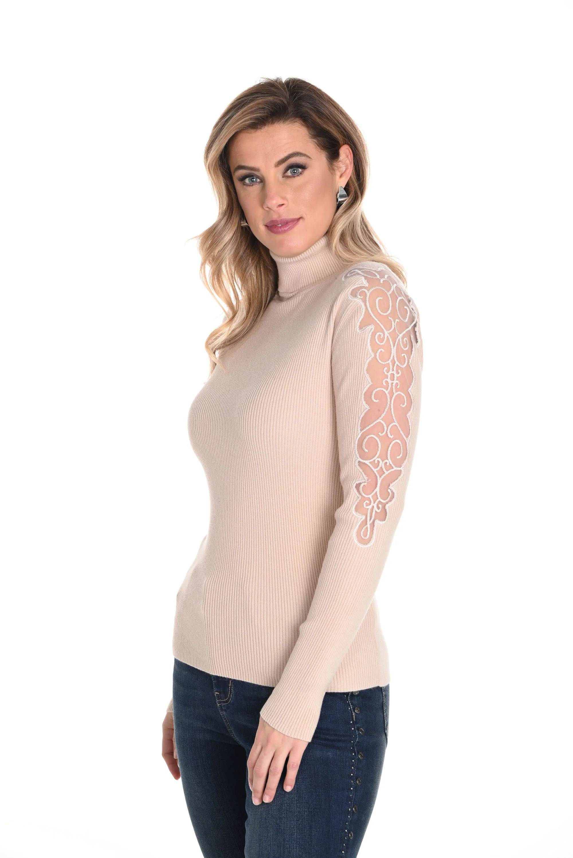 Frank Lyman Beige Turtleneck Sweater Style 243438U - Image 2