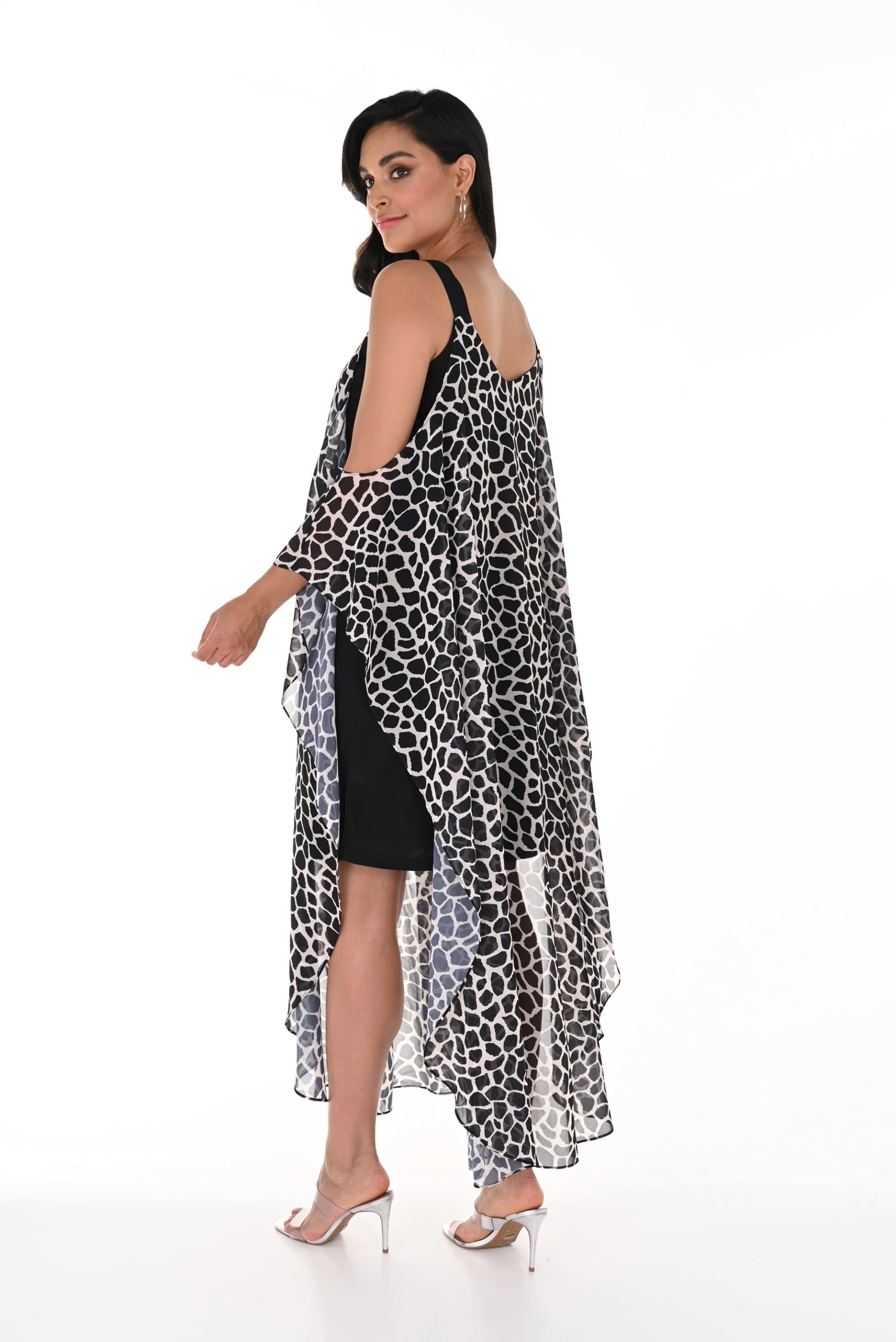 Frank Lyman Black/Beige Animal Print Cape Dress Style 246208U - Image 3