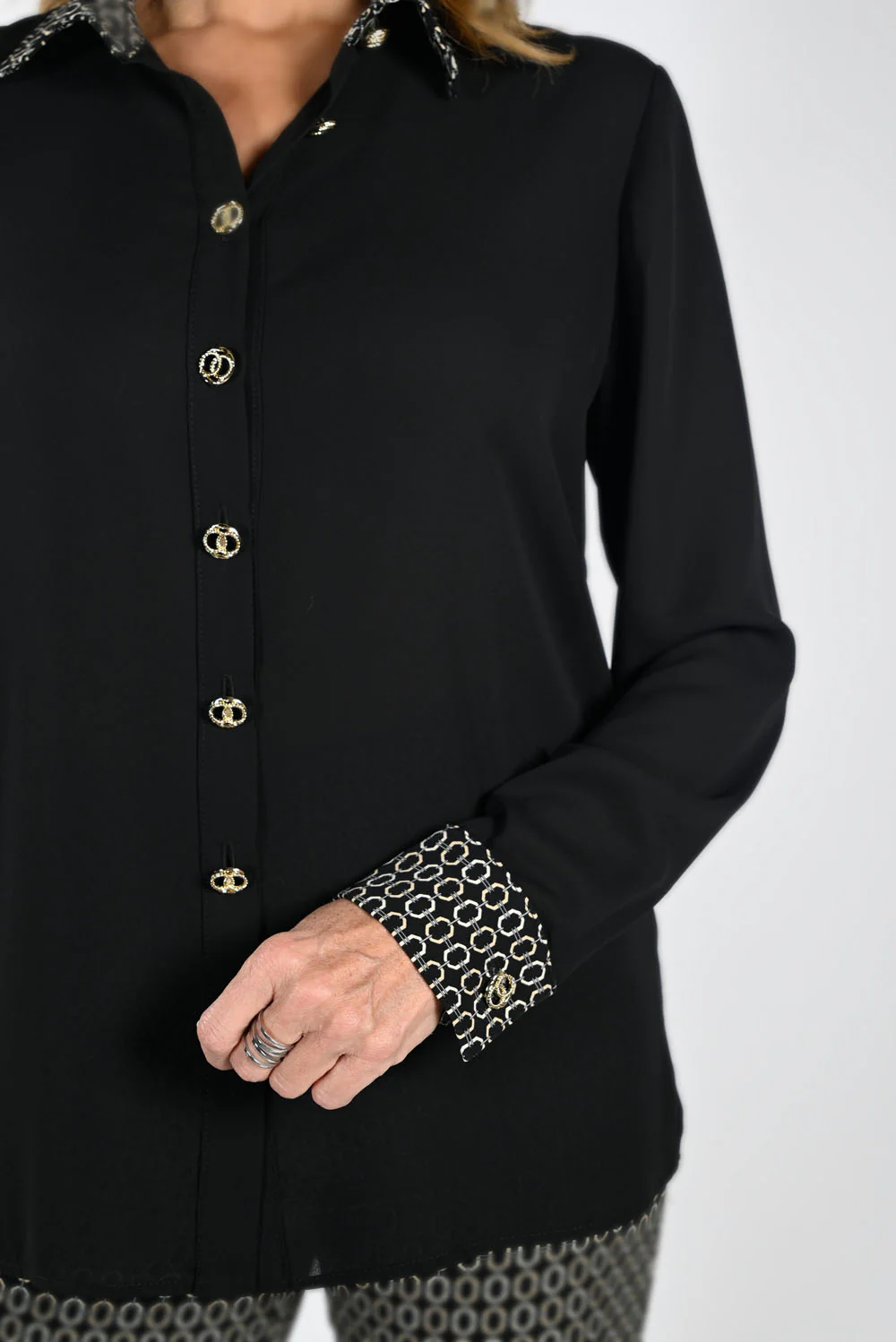 Frank Lyman Black/Beige Button Down Top Style 233152 - Image 2