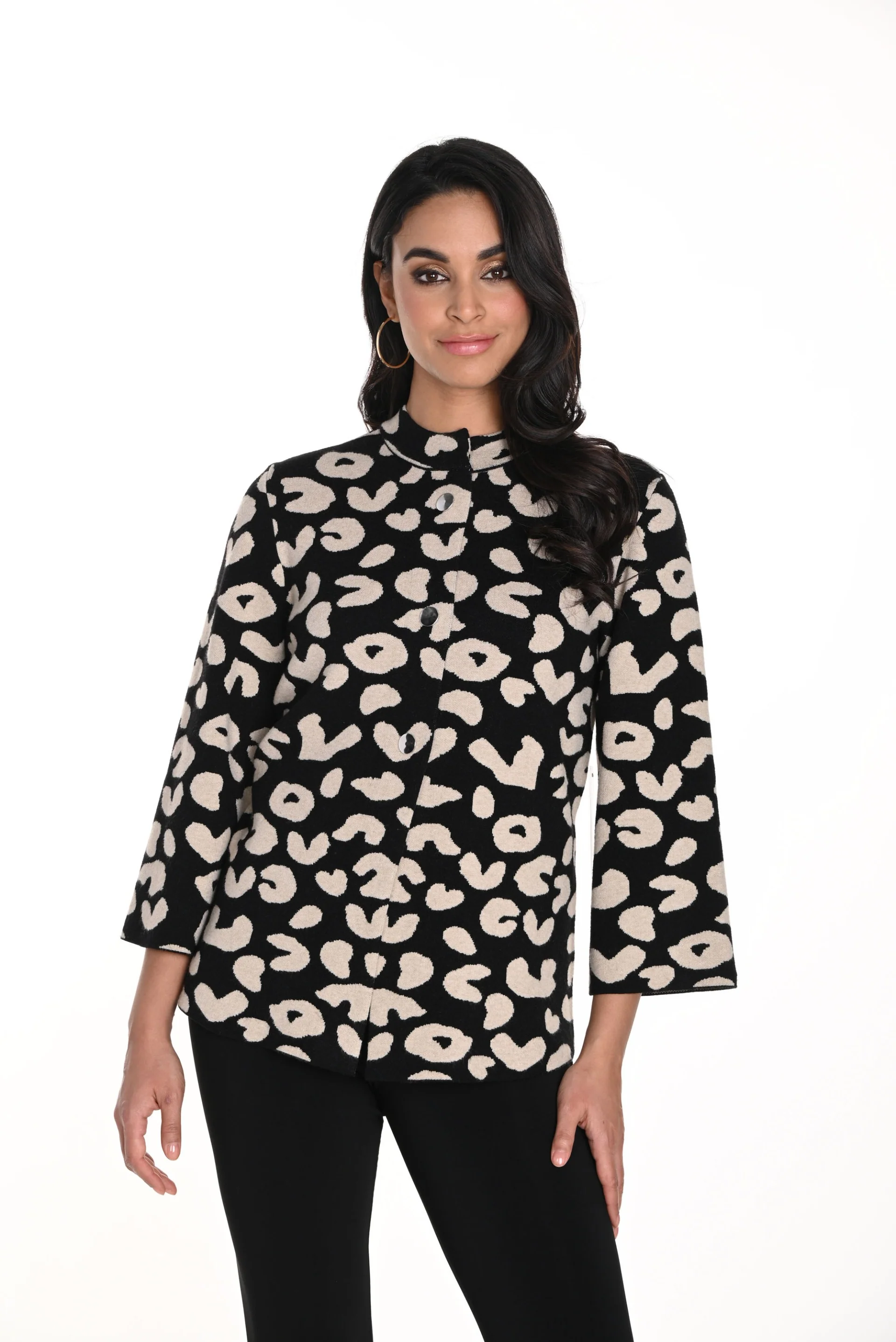 Frank Lyman Black/Beige Mandarin Collar Top Style 243471U - Image 2