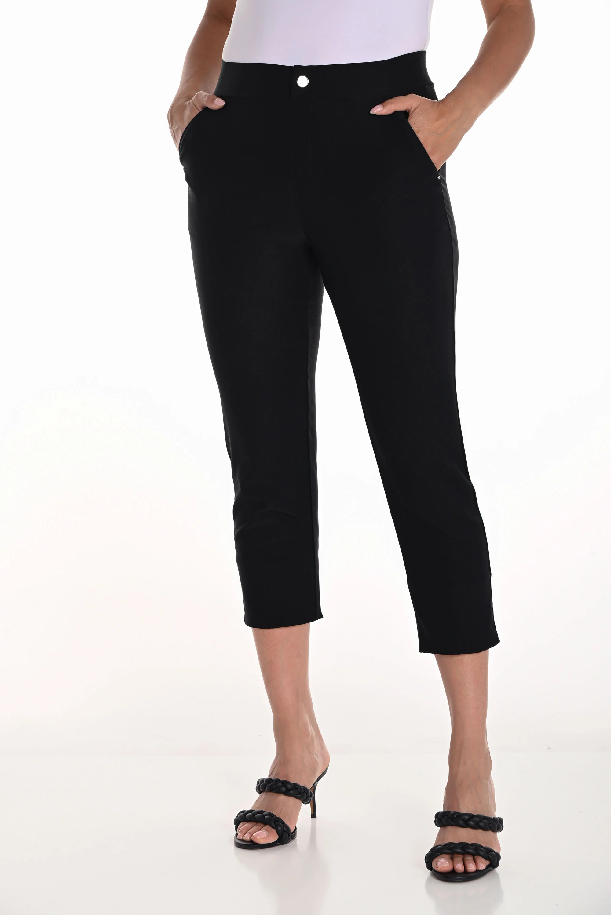 Frank Lyman Black Capri Slim Fit Pants with Slit Hem Style 251605