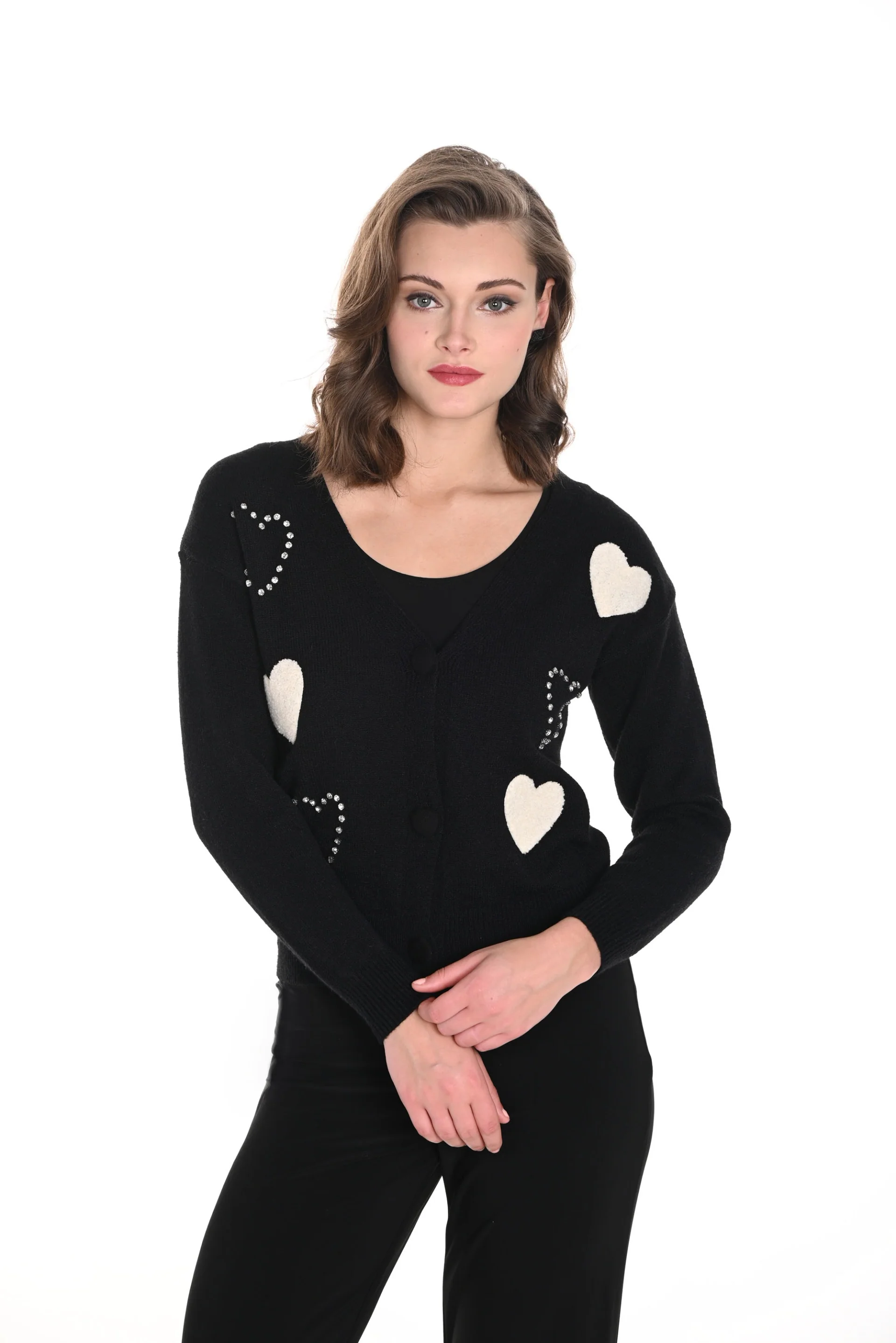 Frank Lyman Black Cardigan with Heart Motifs Style 244624U - Image 2