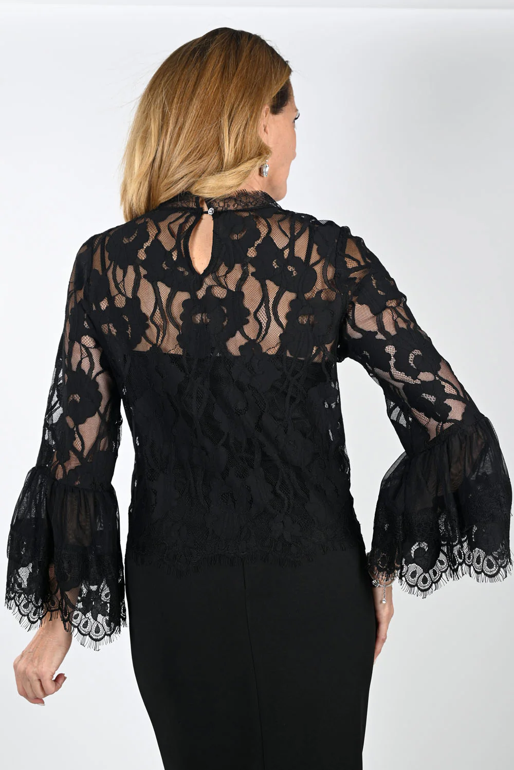 Frank Lyman Black Chiffon 2 Piece Top with laced ornaments Style 239264 - Image 2