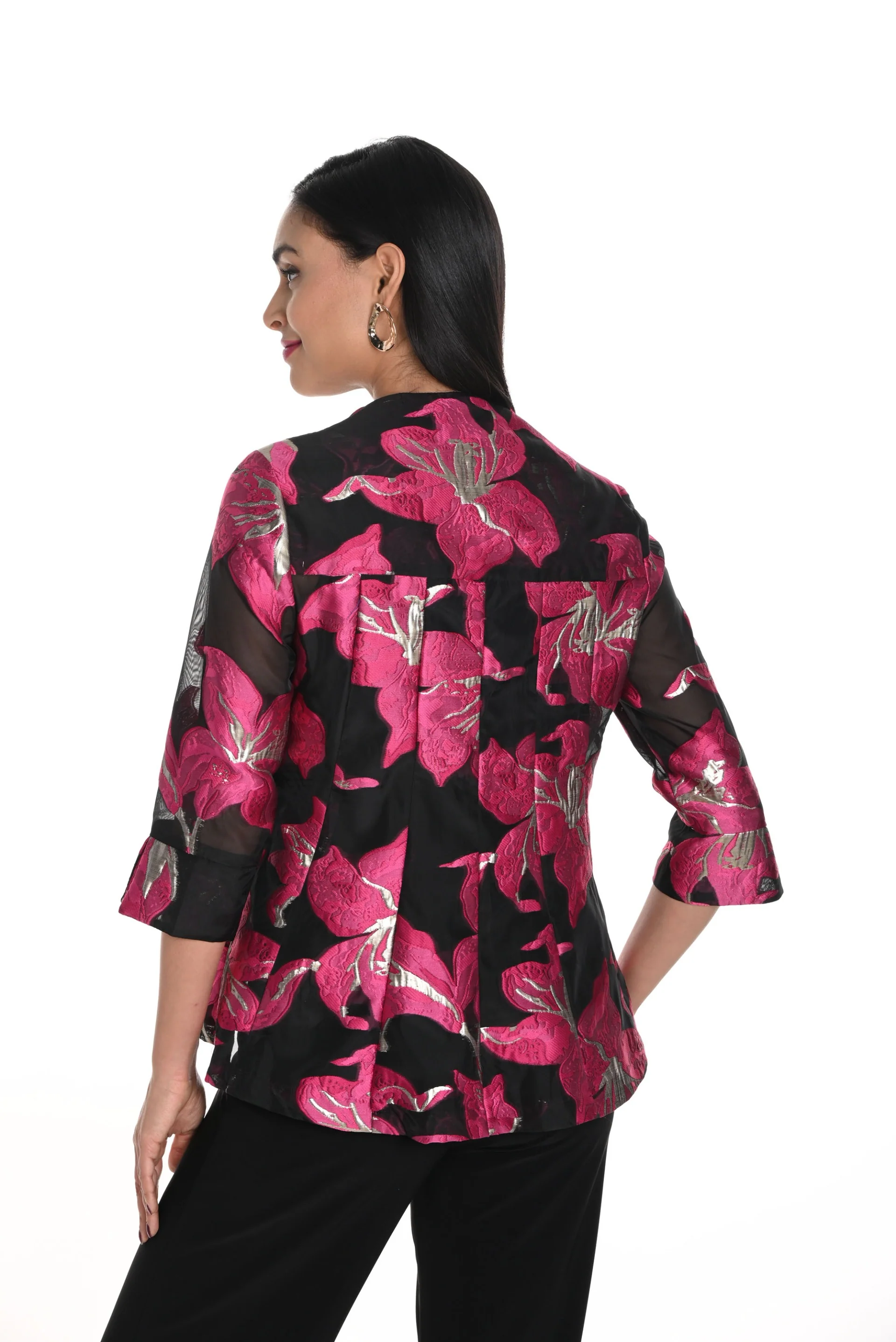 Frank Lyman Black/Fuchsia Floral Print Swing Jacket Style 249247 - Image 3