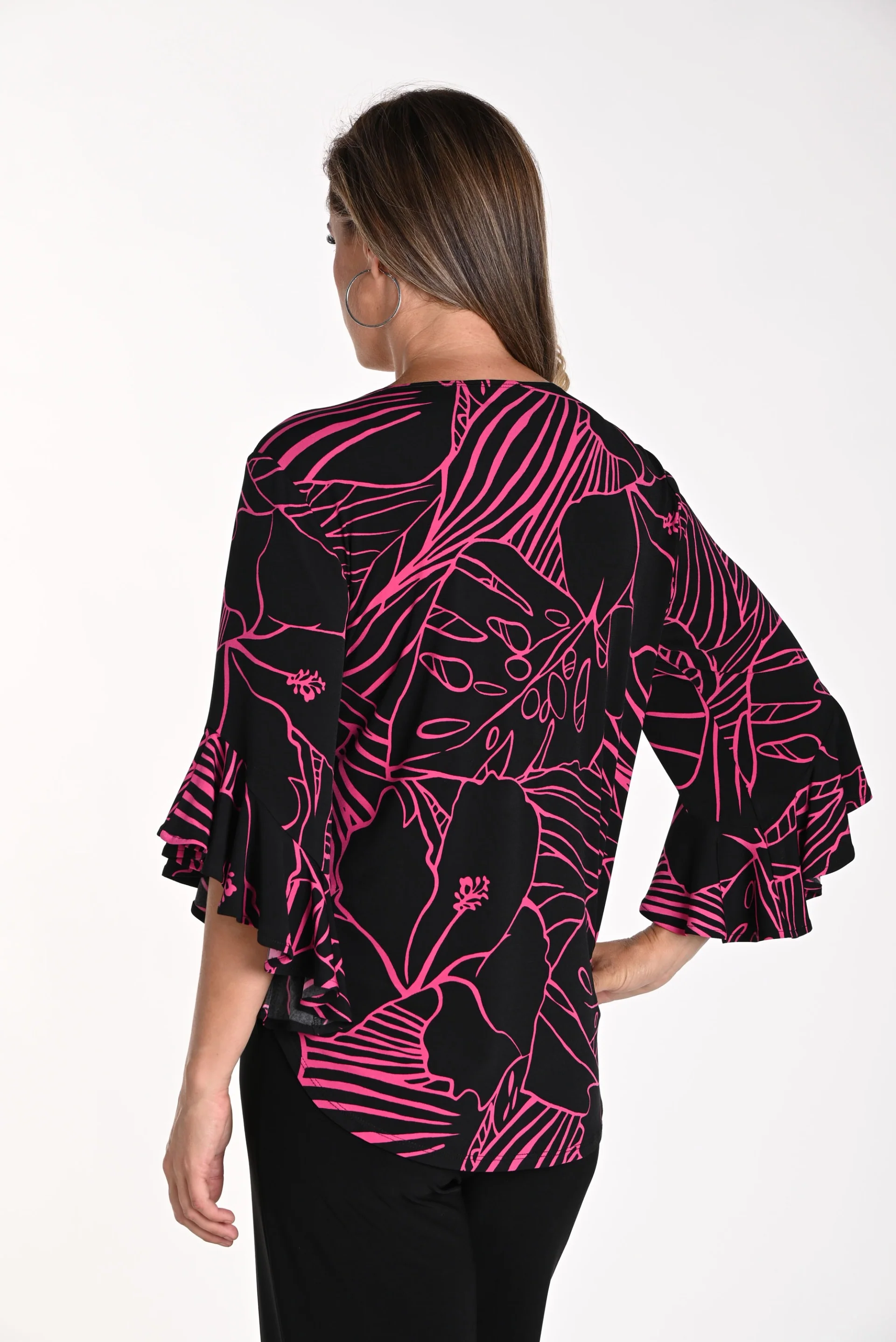 Frank Lyman Black/Fuchsia V-Neckline Top Style 241484 - Image 3
