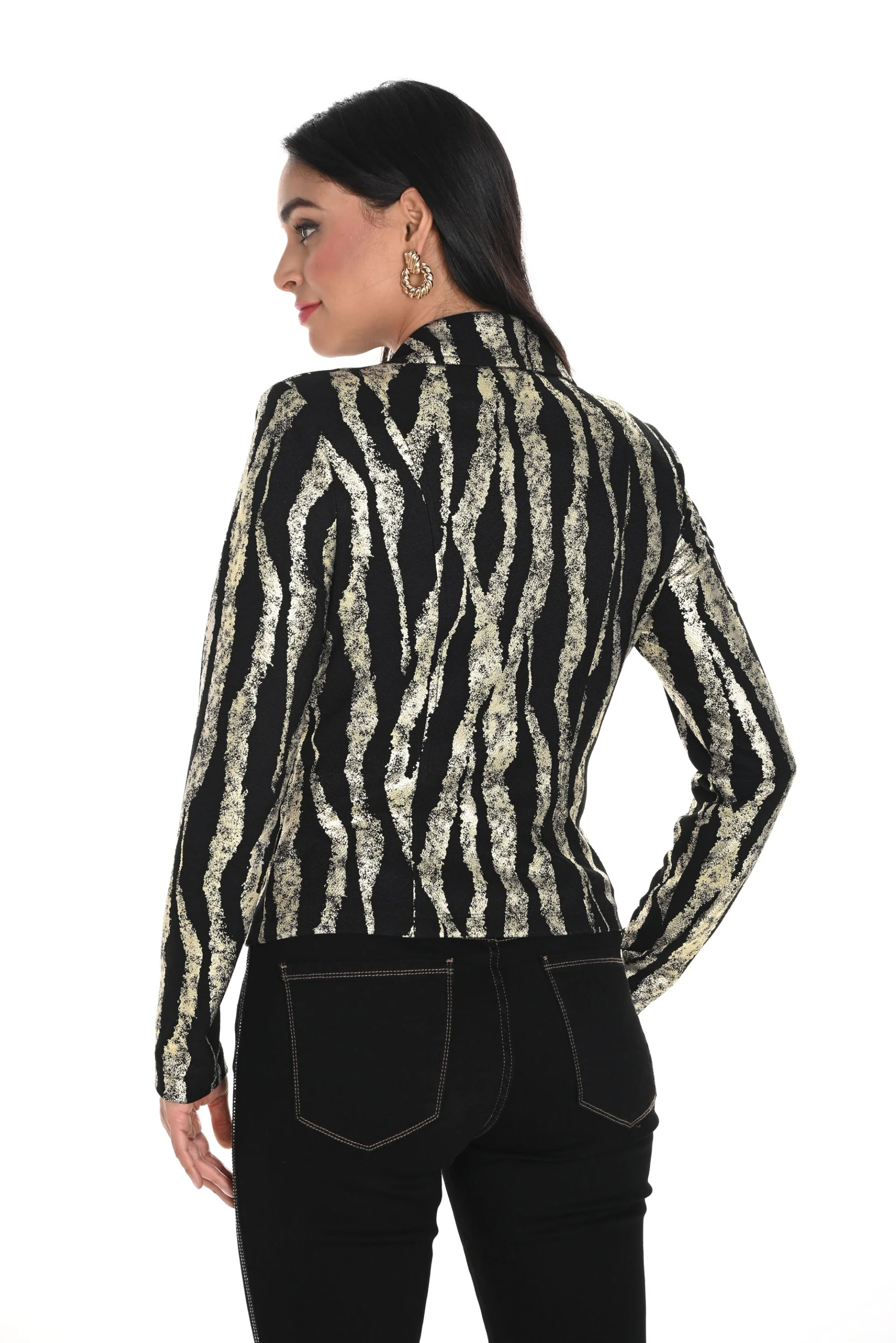 Frank Lyman Black/Gold Jacket with Front Hook Closure Style 244297 - Image 2