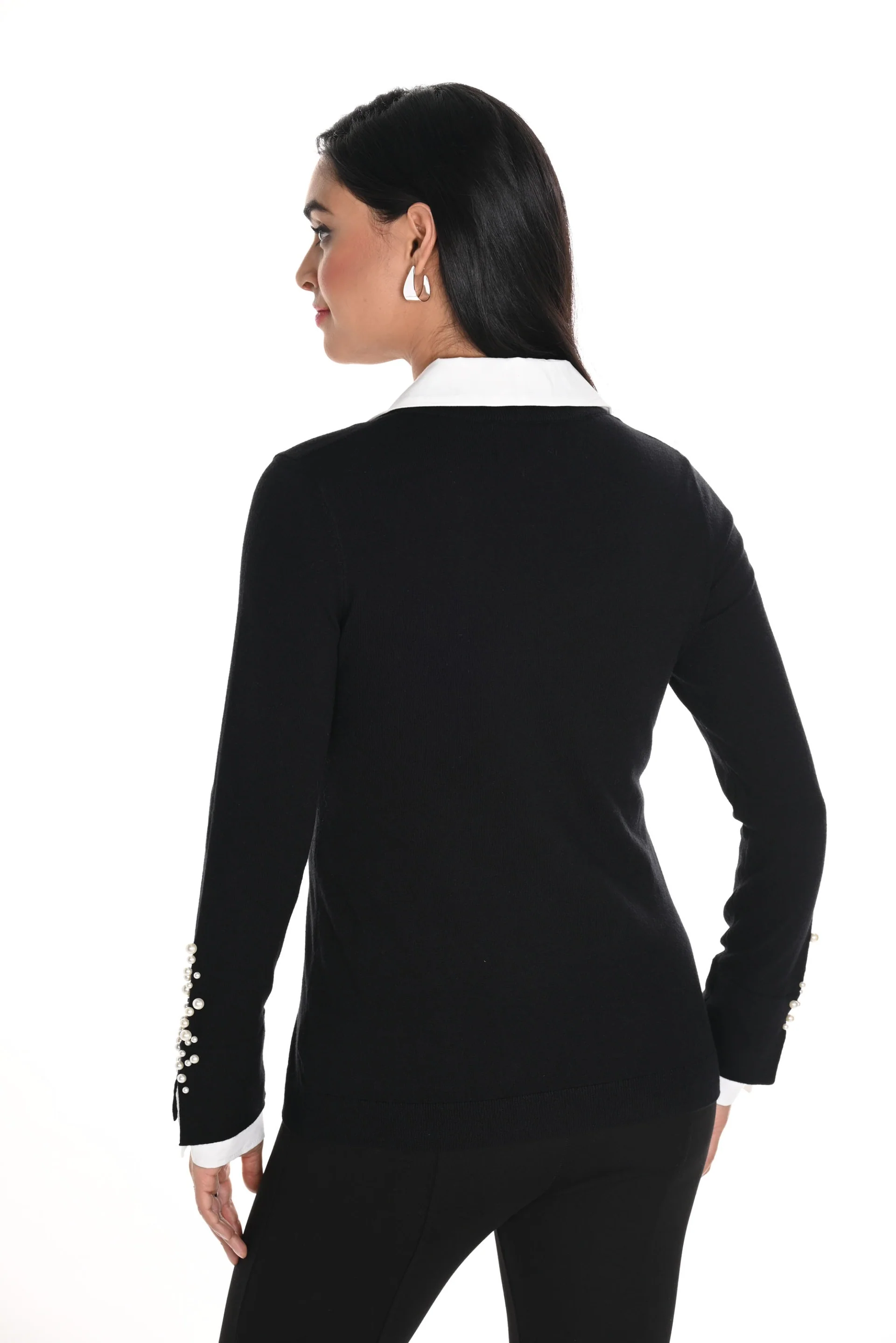 Frank Lyman Black/Off-White Layered Top with Pearl Accents Style 244627U - Image 3