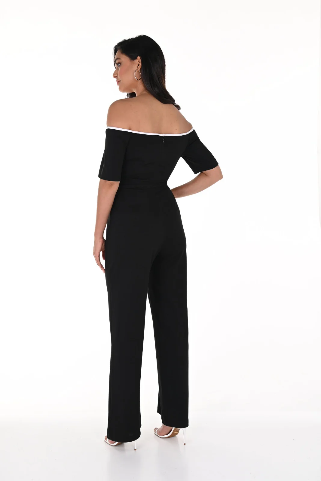 Frank Lyman Black/Off-White Open Shoulder Jumpsuit Style 246120 - Image 2