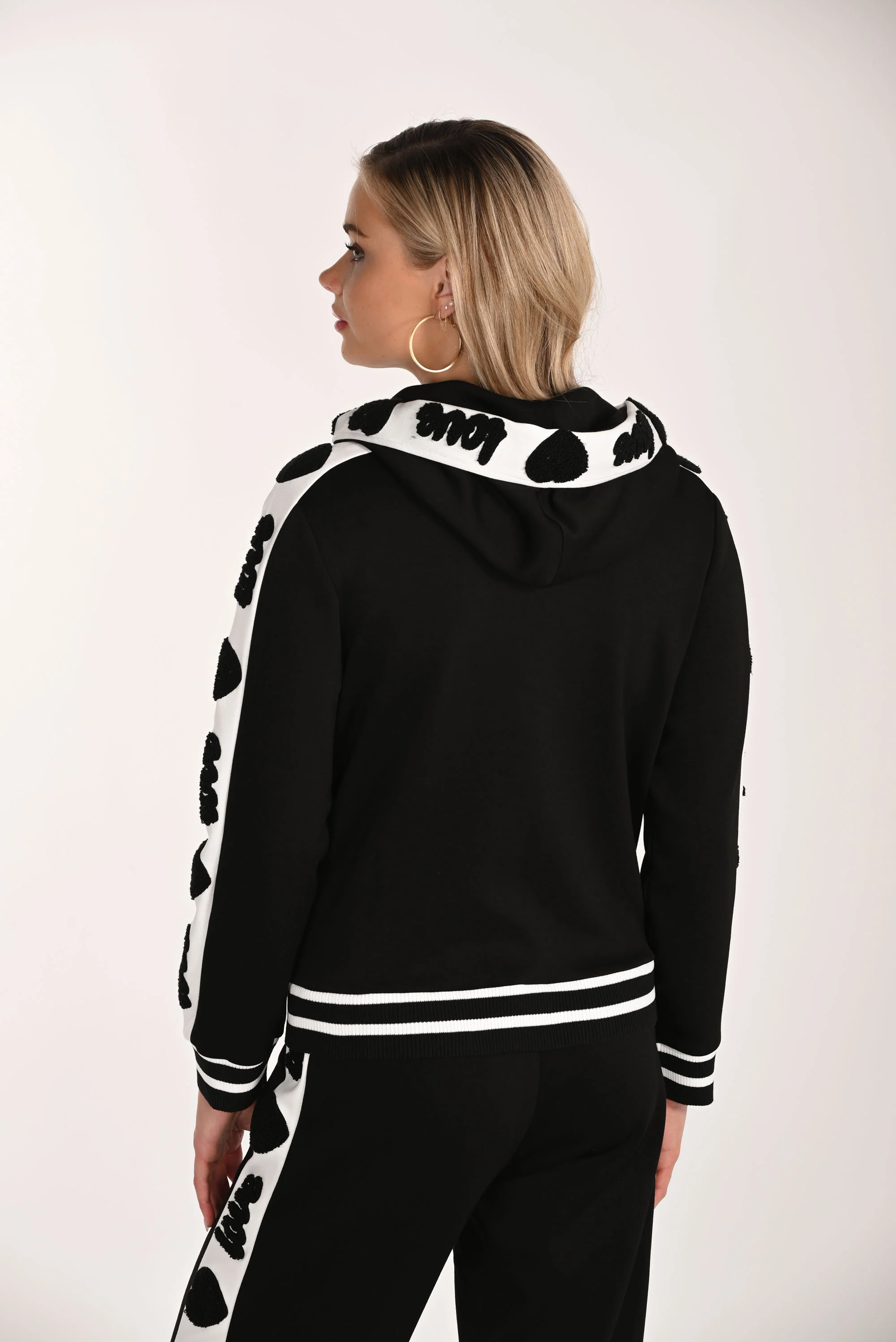 Frank Lyman Black/Off-White Sports Jacket with Hoodie Style 266533 - Image 3