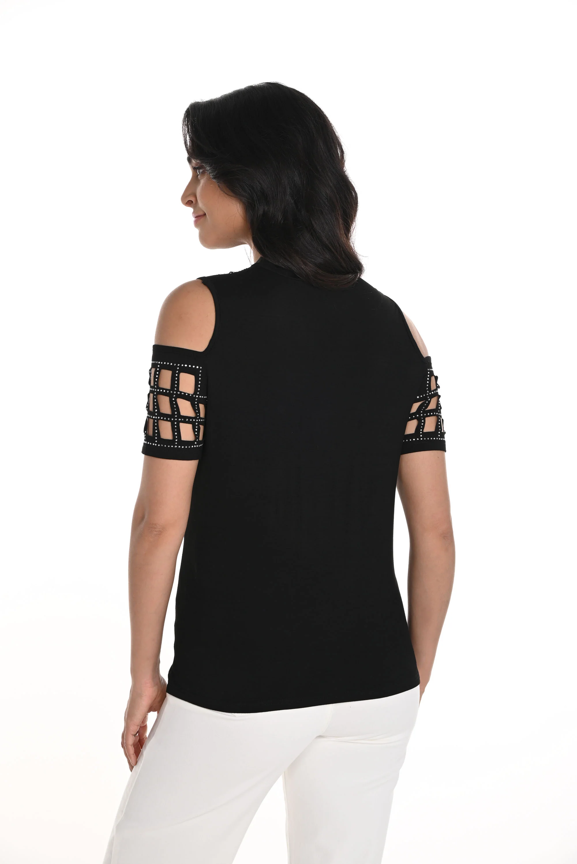 Frank Lyman Black Open Shoulder Embellished Top Style 256711U - Image 2