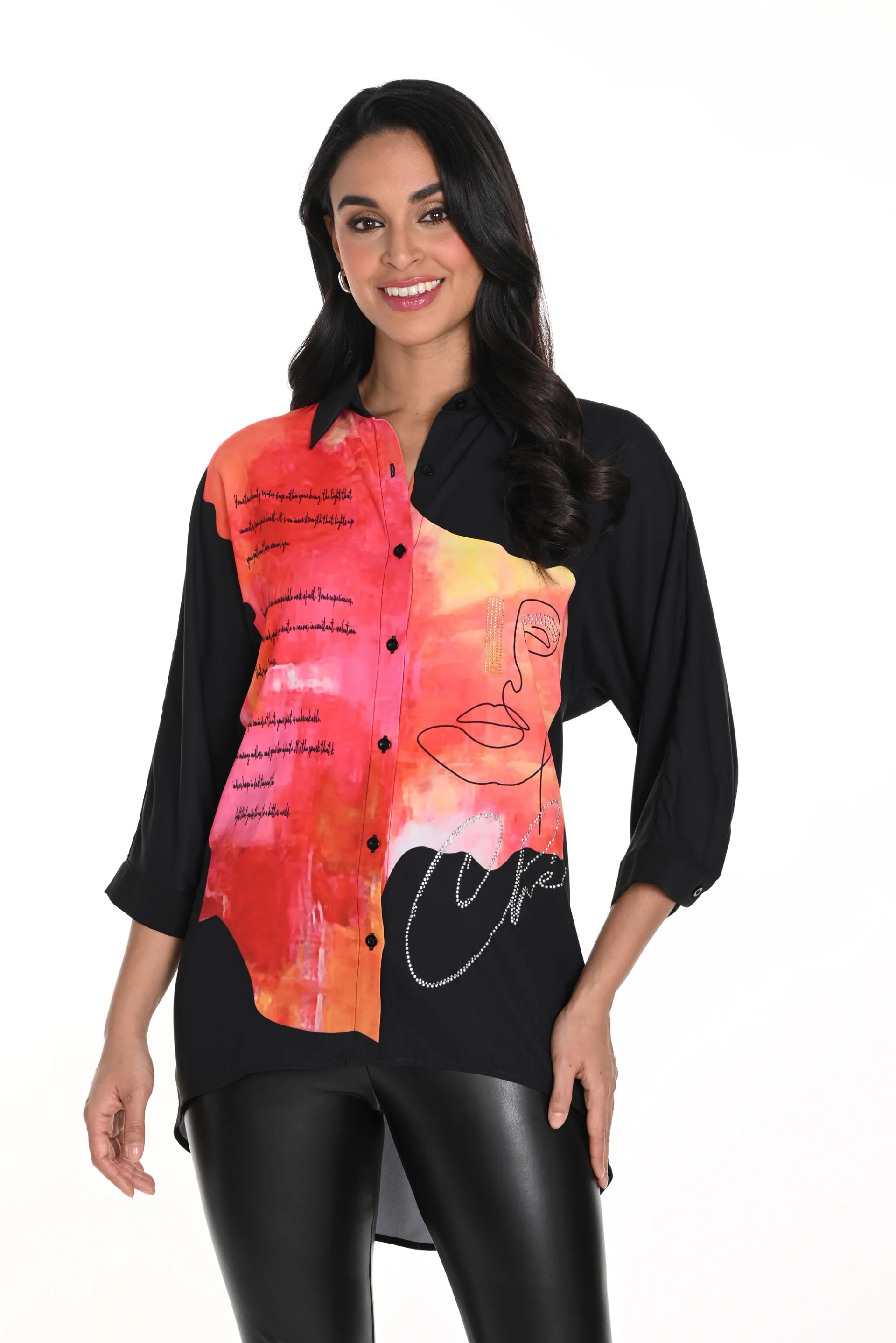 Frank Lyman Black/Orange Blouse Style 243488U - Image 3