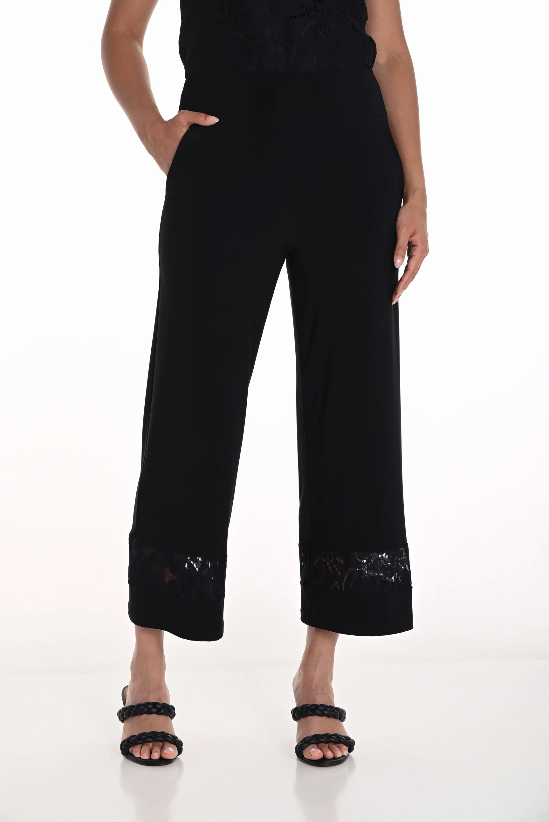 Frank Lyman Black Pants with Lace Embroidery Insert Style 251266