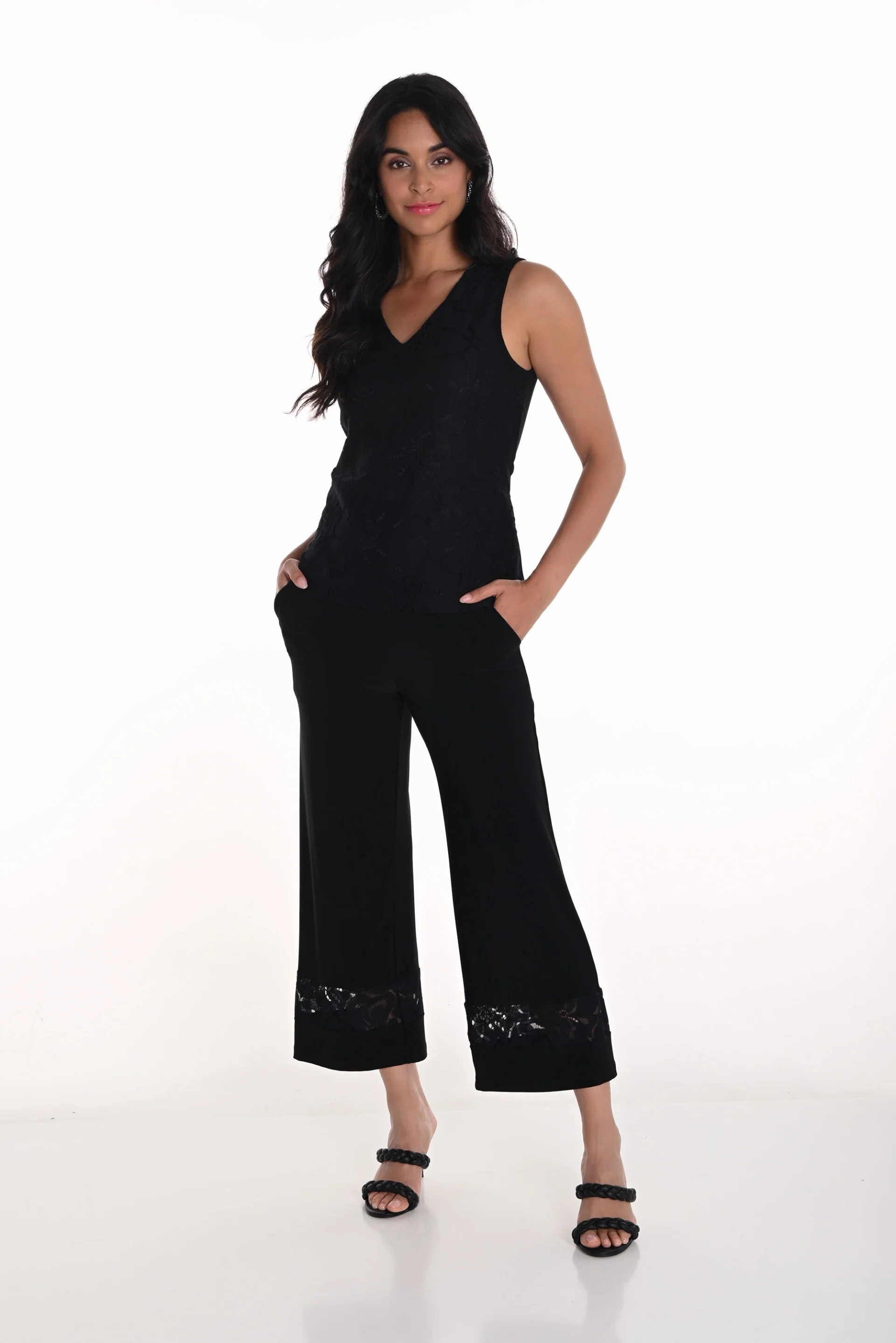 Frank Lyman Black Pants with Lace Embroidery Insert Style 251266 - Image 3