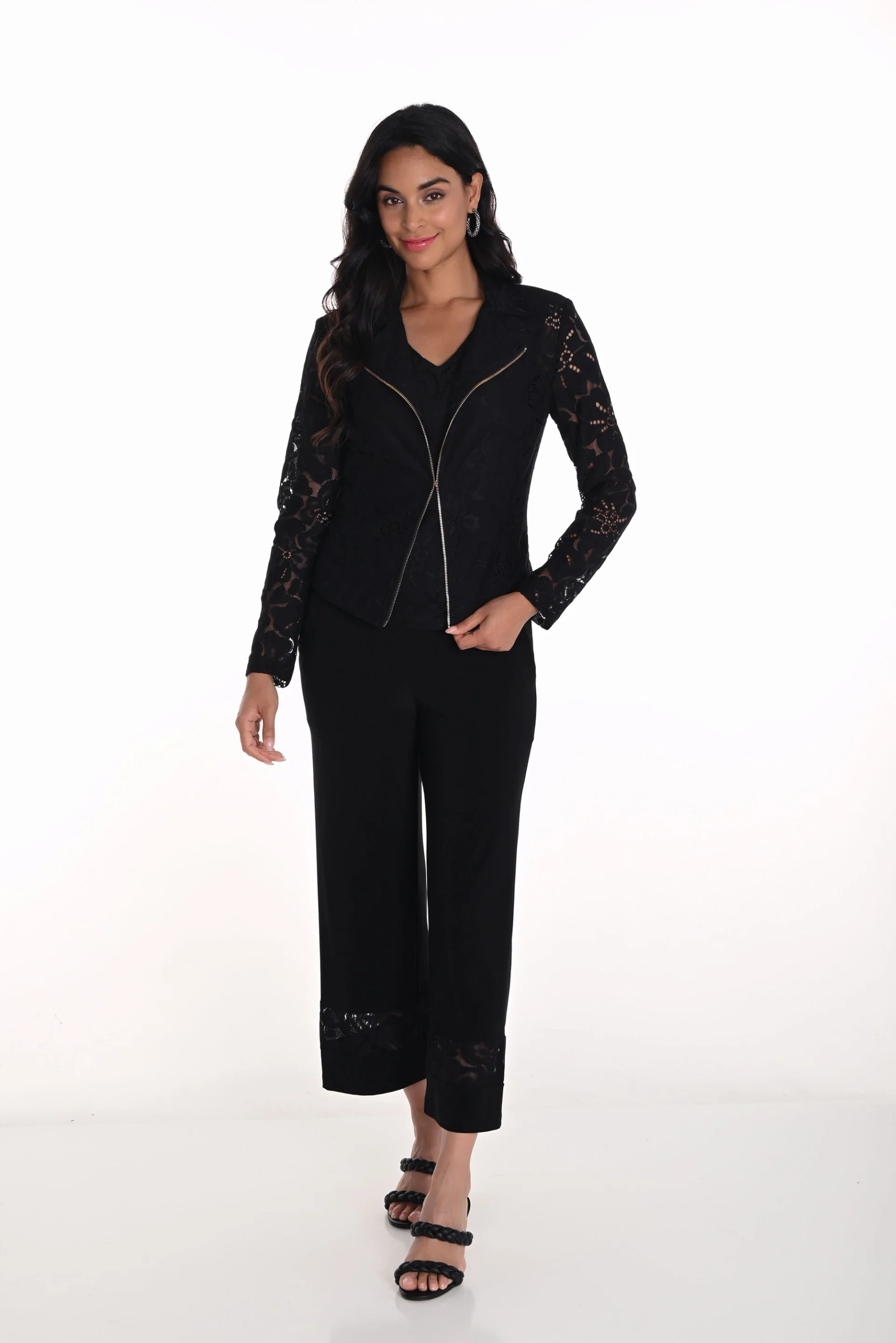 Frank Lyman Black Pants with Lace Embroidery Insert Style 251266 - Image 4