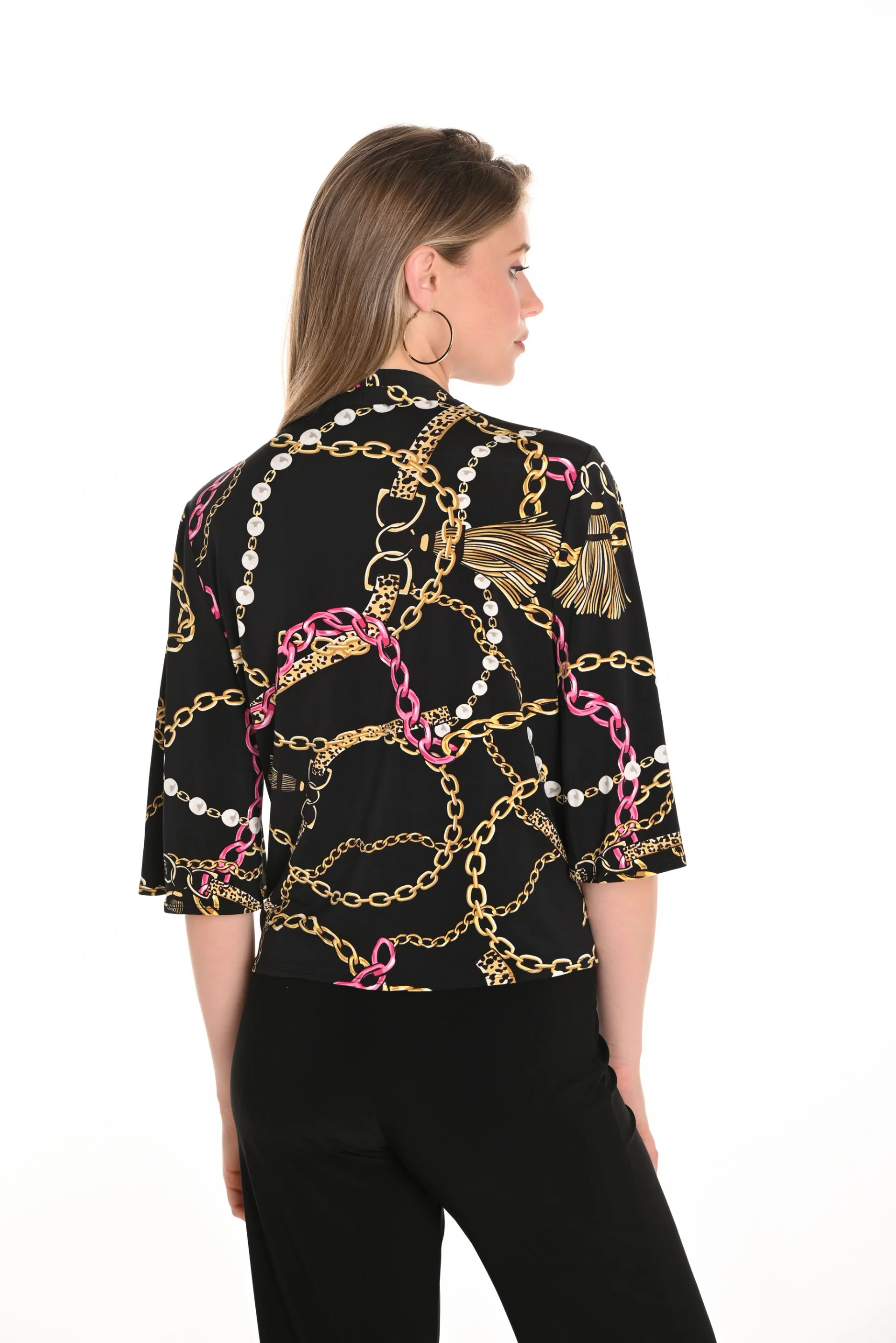 Frank Lyman Black/Pink Top with Chain Print and Tie Knot Style 251372 - Image 2