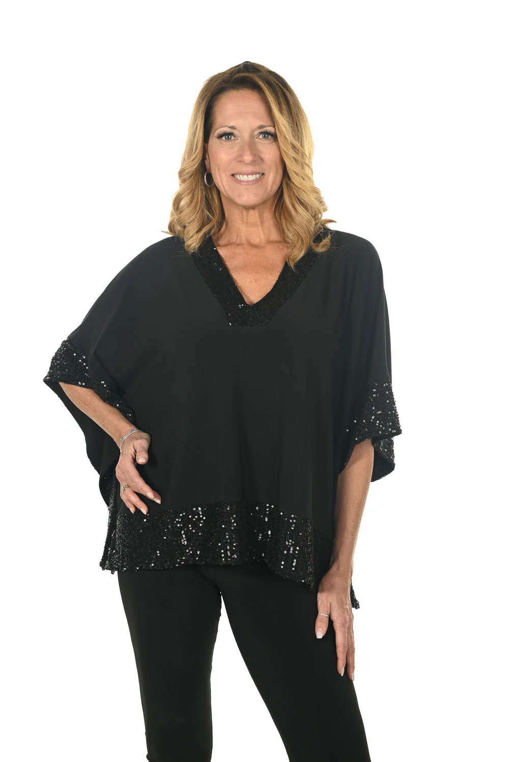 Frank Lyman Black Poncho Top with V-neckline Style 234243