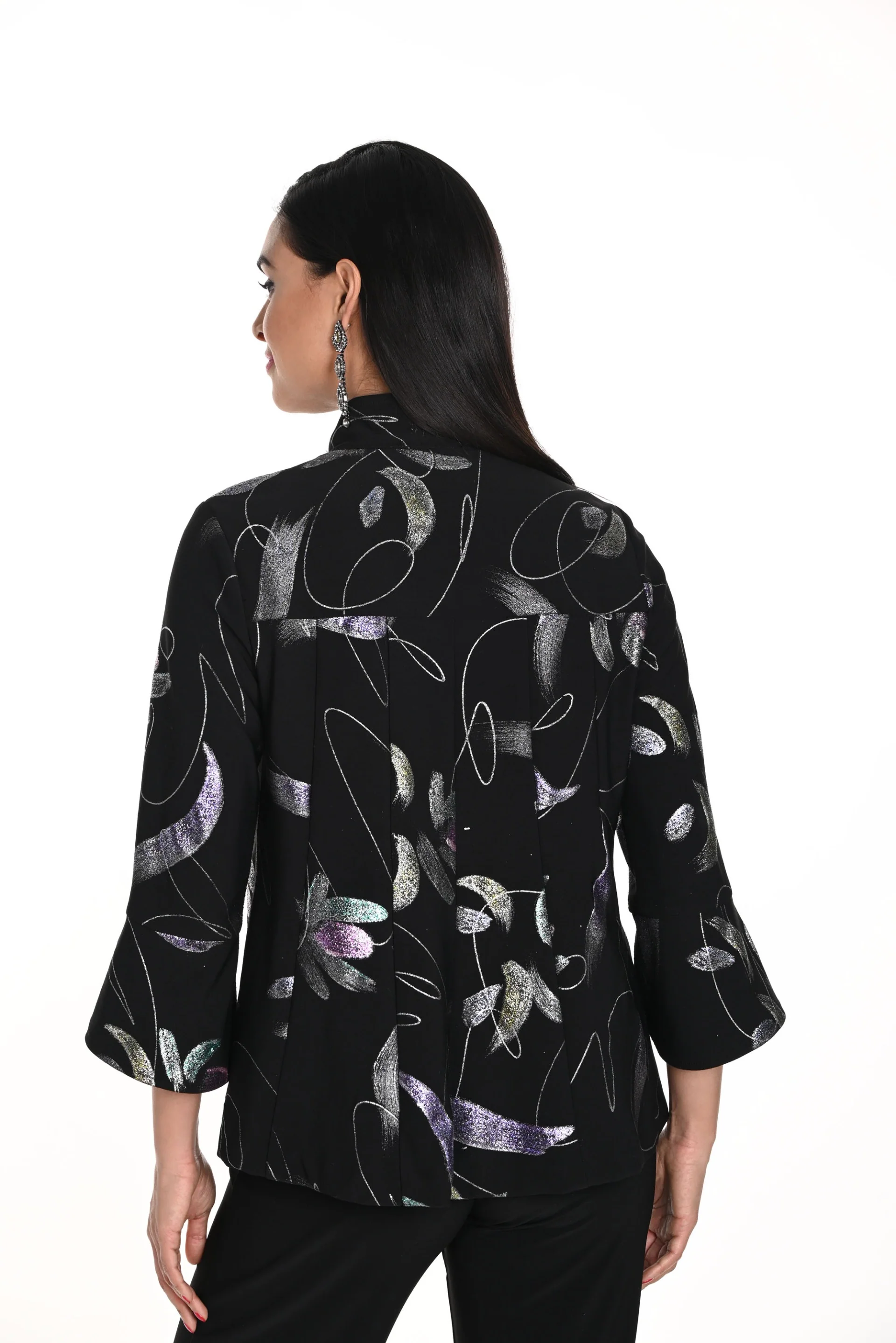 Frank Lyman Black/Purple Abstract Print Jacket Style 249149 - Image 3
