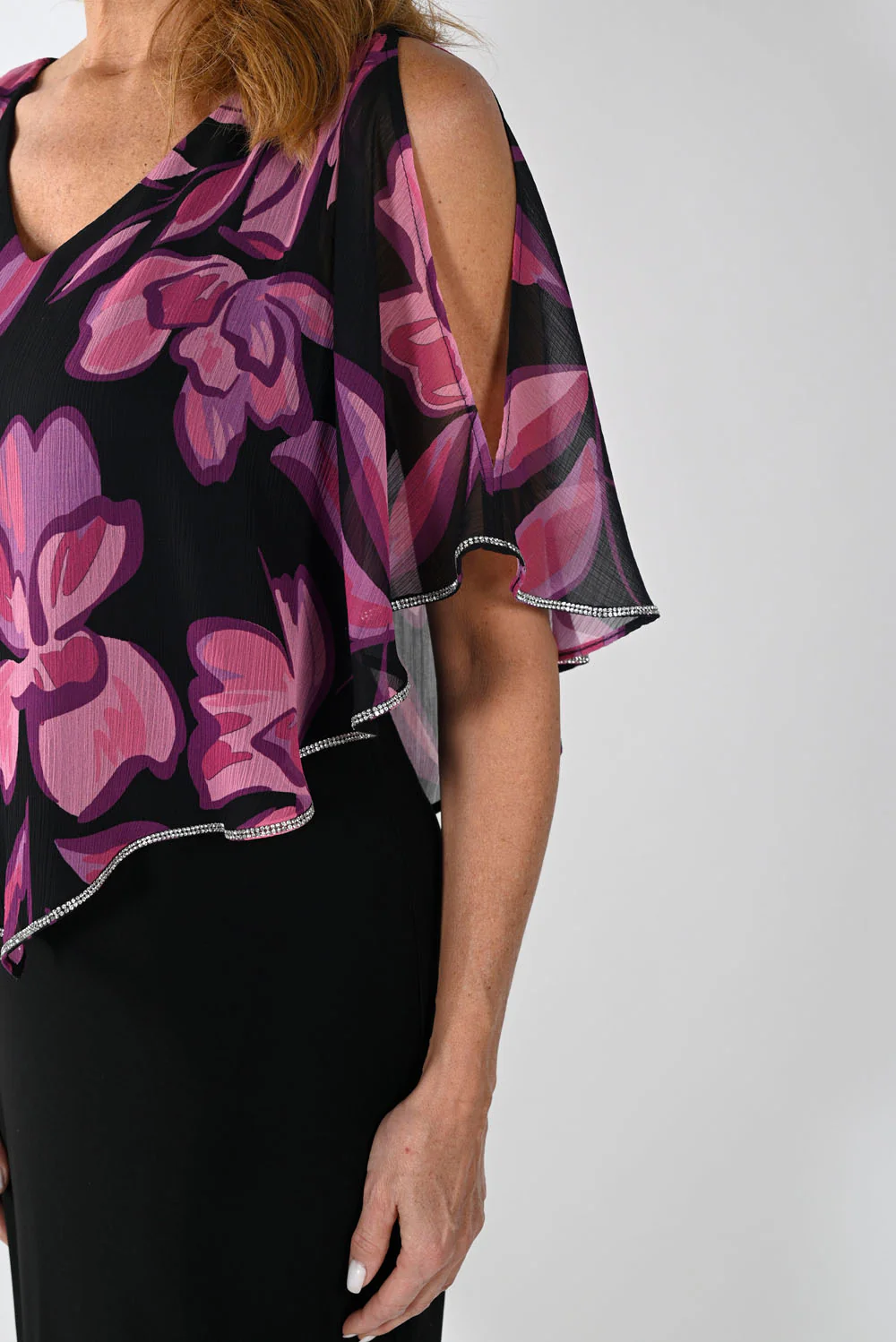 Frank Lyman Black/Purple Dress with Chiffon Overlay Style 239101 - Image 3