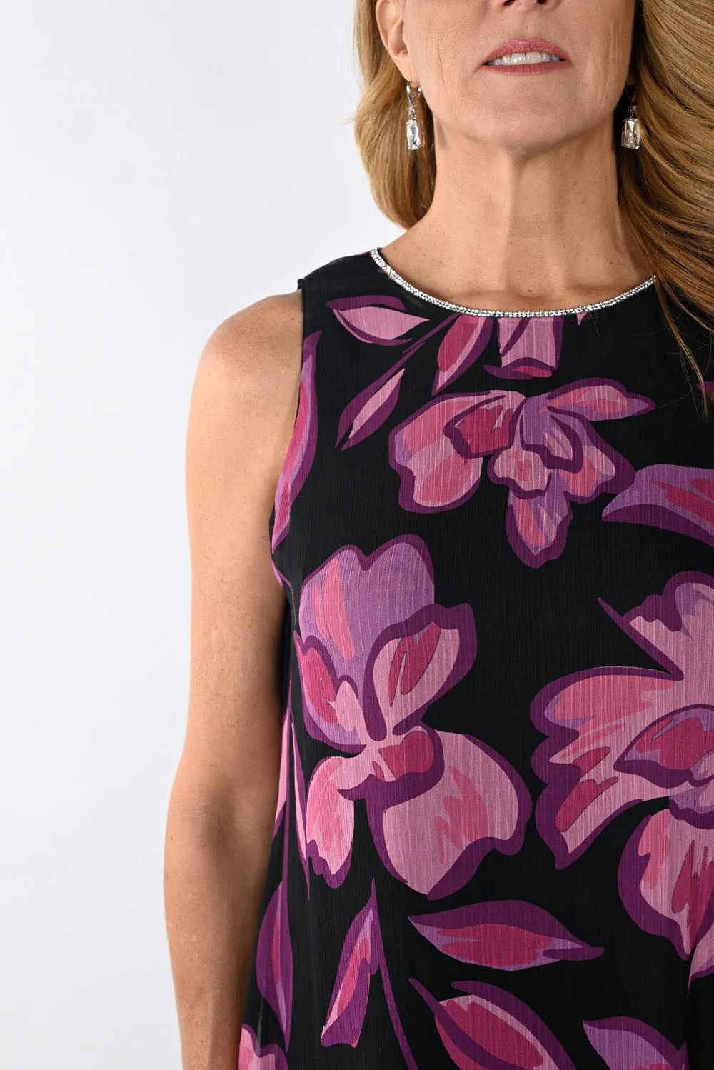 Frank Lyman Black/Purple Sleeveless Floral Print Dress Style 239100 - Image 3