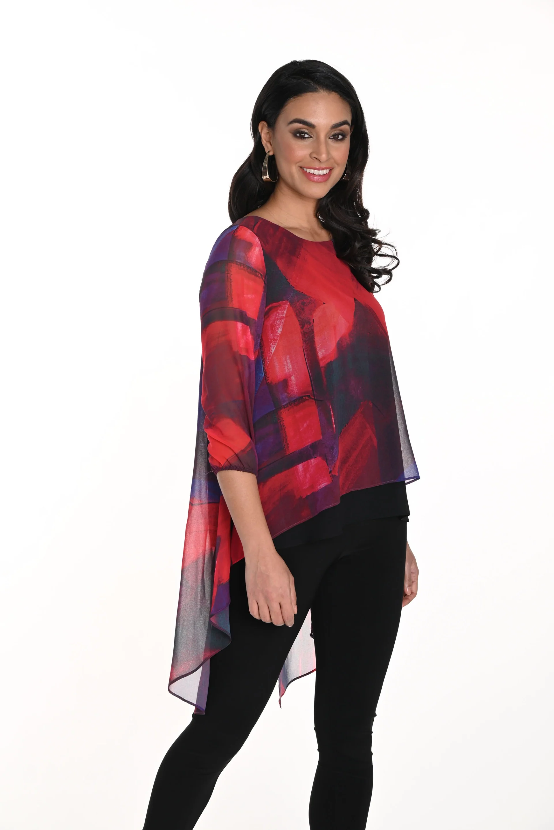Frank Lyman Black/Red Abstract Print Chiffon Top Style 243246 - Image 2