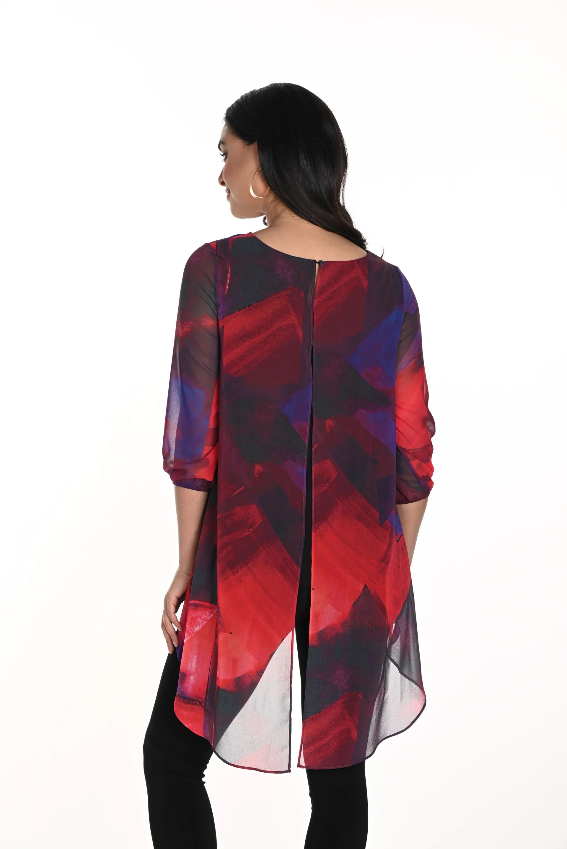 Frank Lyman Black/Red Abstract Print Chiffon Top Style 243246 - Image 3