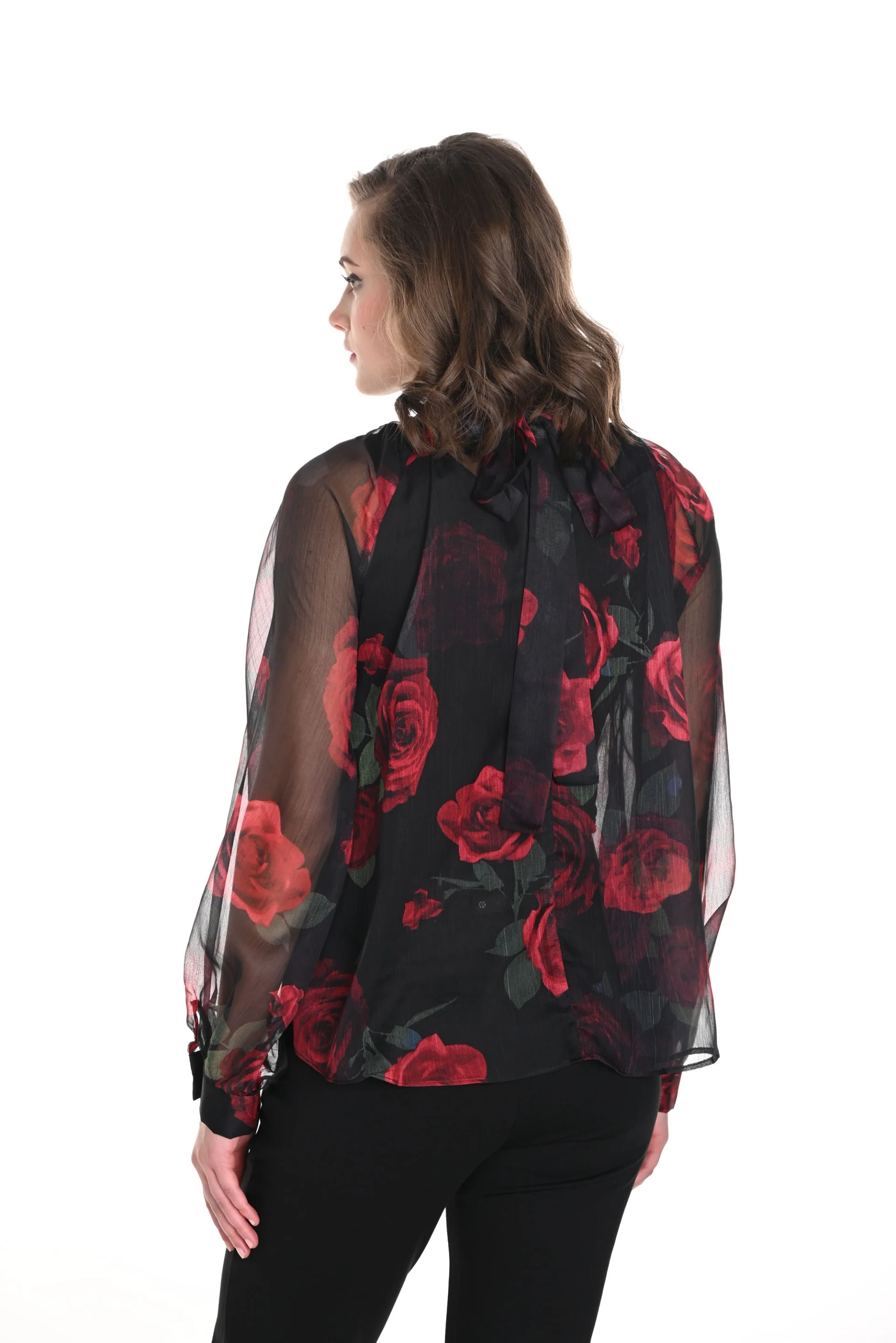 Frank Lyman Black/Red Chiffon Top with Floral Print Style 244638U - Image 2