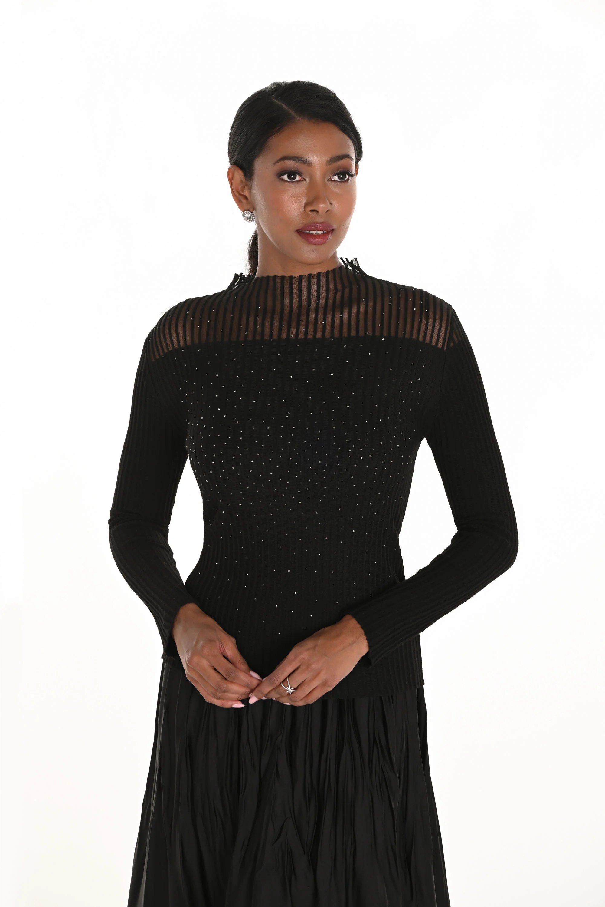 Frank Lyman Black Ribbed Rhinestone Top Style 259737