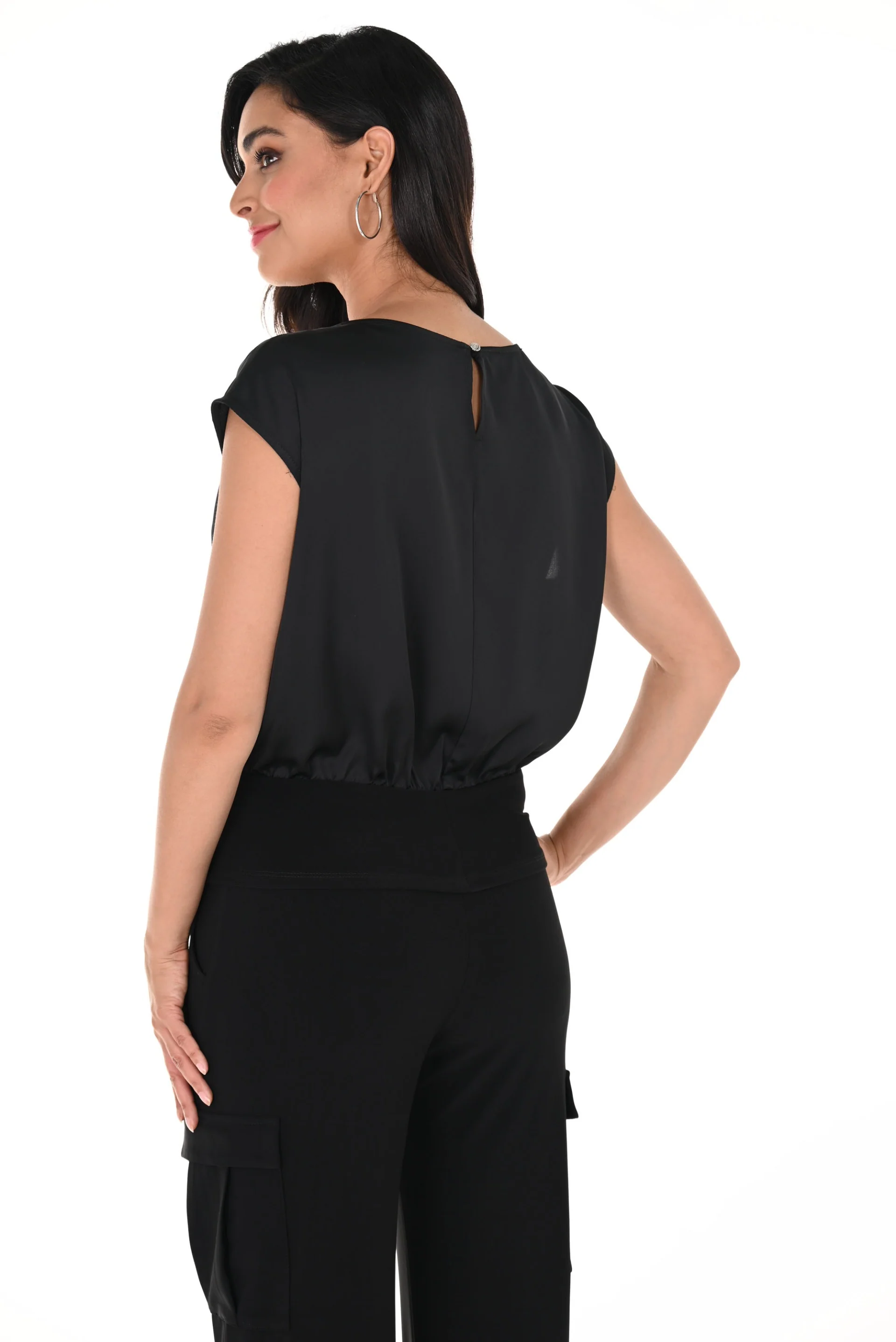 Frank Lyman Black Short Sleeve Top with Fitted Waist Style 246388 - Image 2
