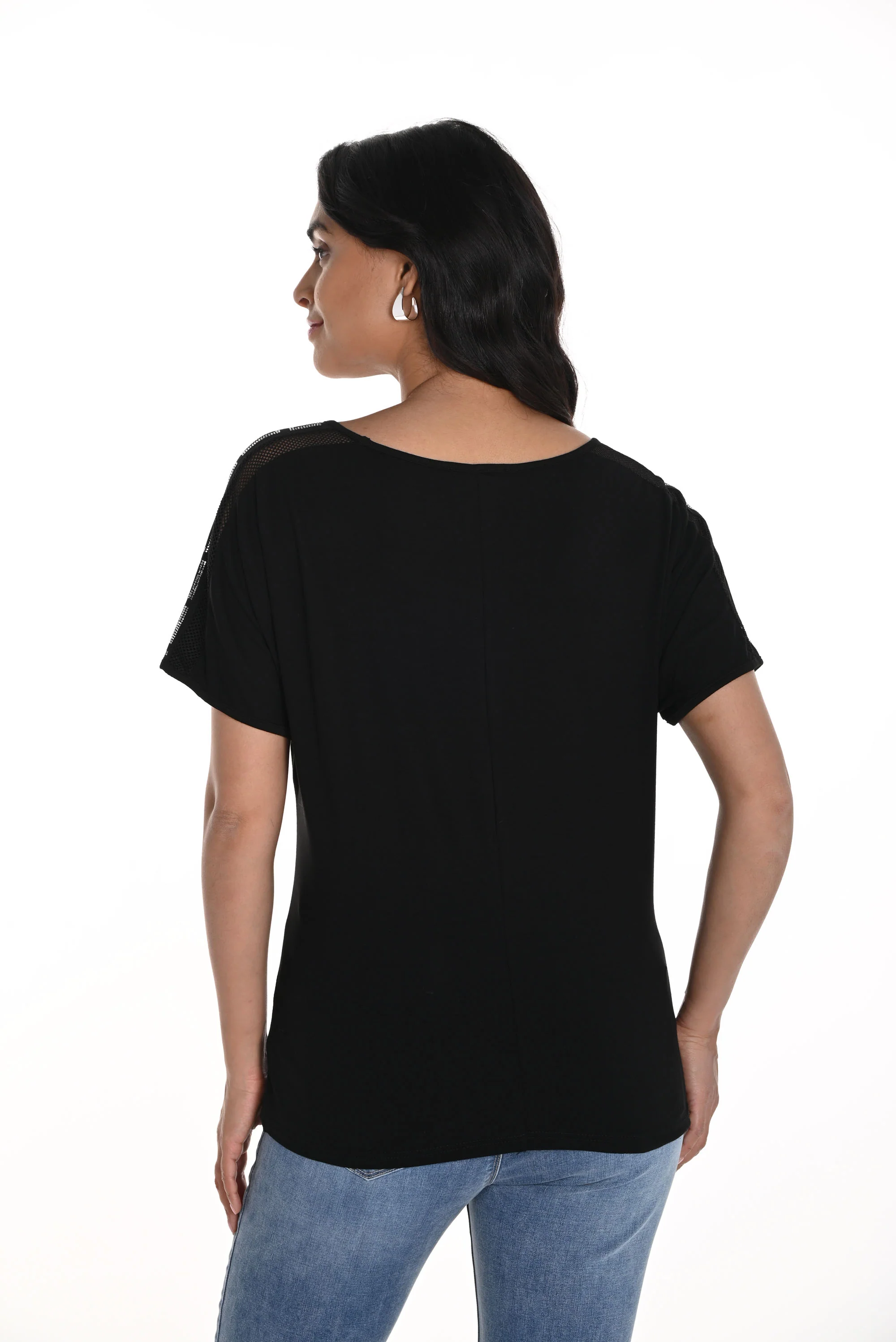 Frank Lyman Black Short Sleeve Top with Mesh Inserts & Rhinestones Style 256708U - Image 3