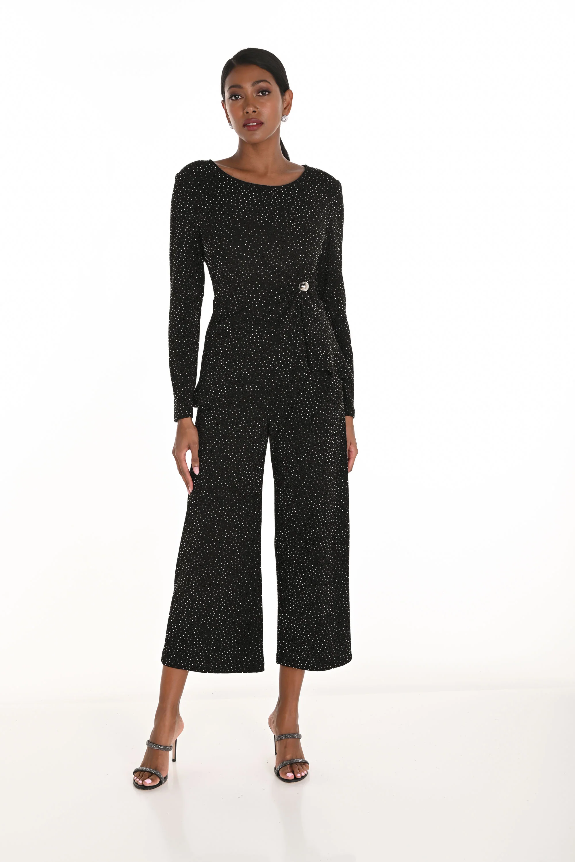 Frank Lyman Black/Silver Cropped Wide-Leg Pants Style 259259 - Image 2