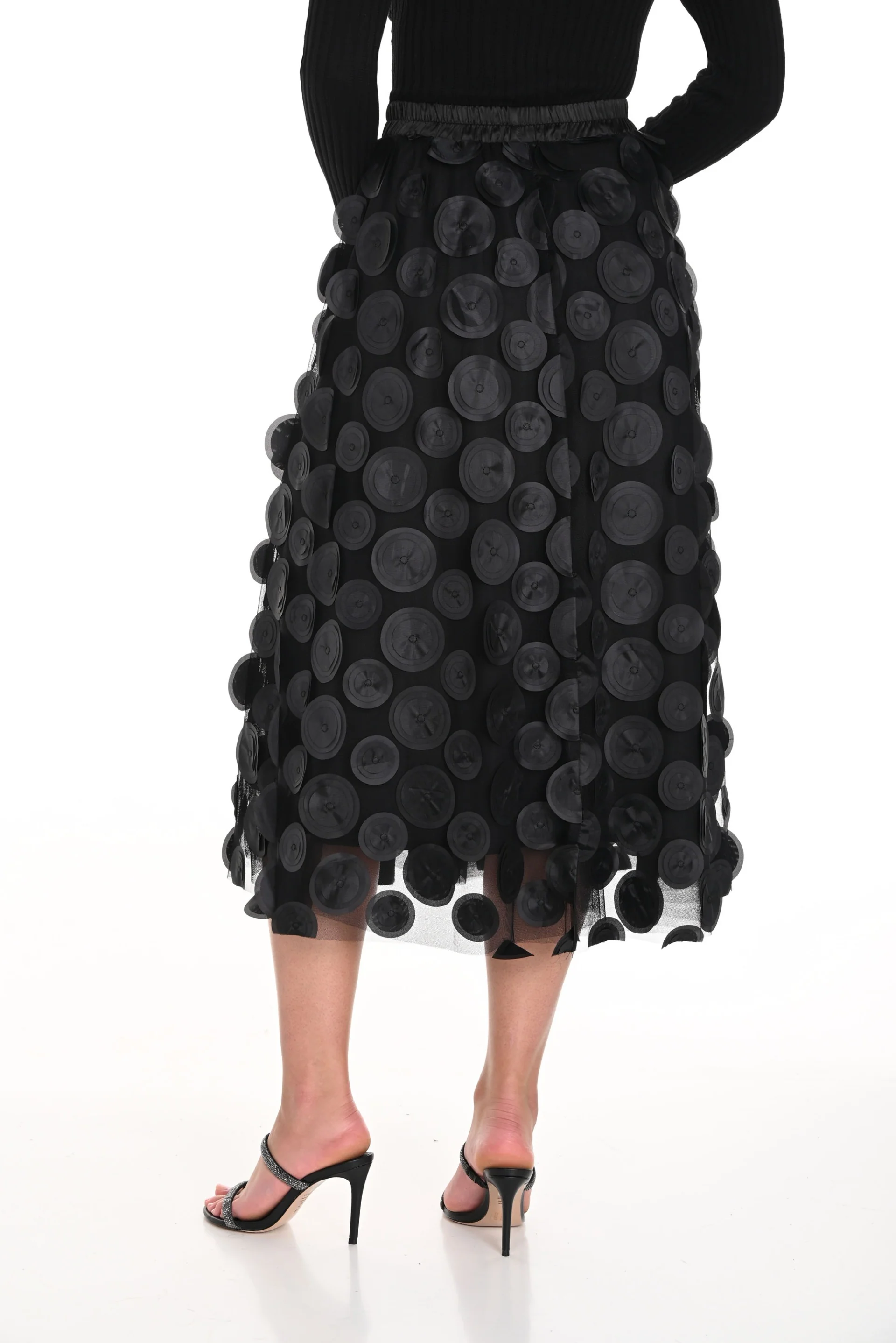 Frank Lyman Black Skirt with Chiffon Polka Dot Detailing Style 244620U - Image 2