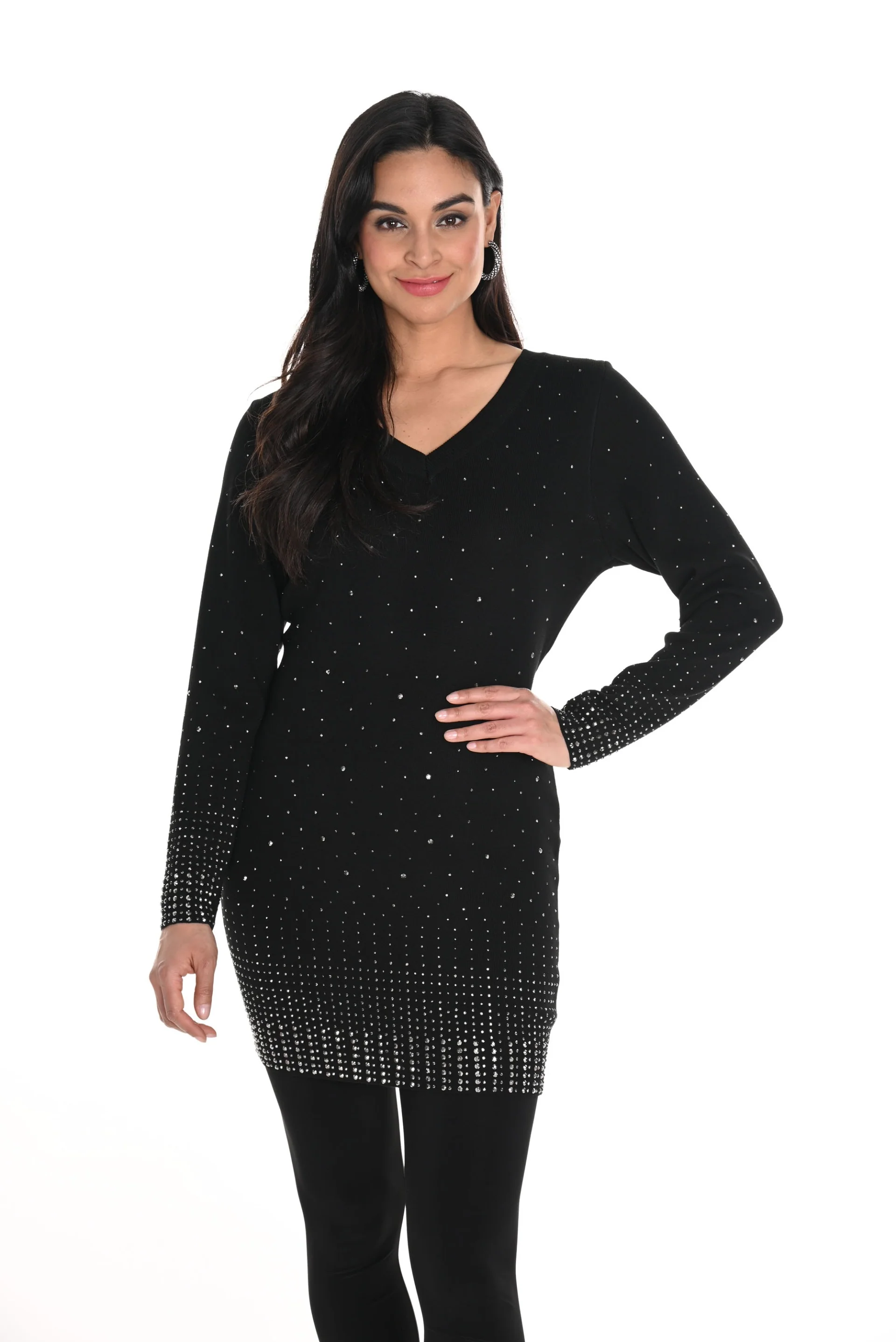 Frank Lyman Black Sweater Knit Tunic with Studs Style 244622U - Image 3