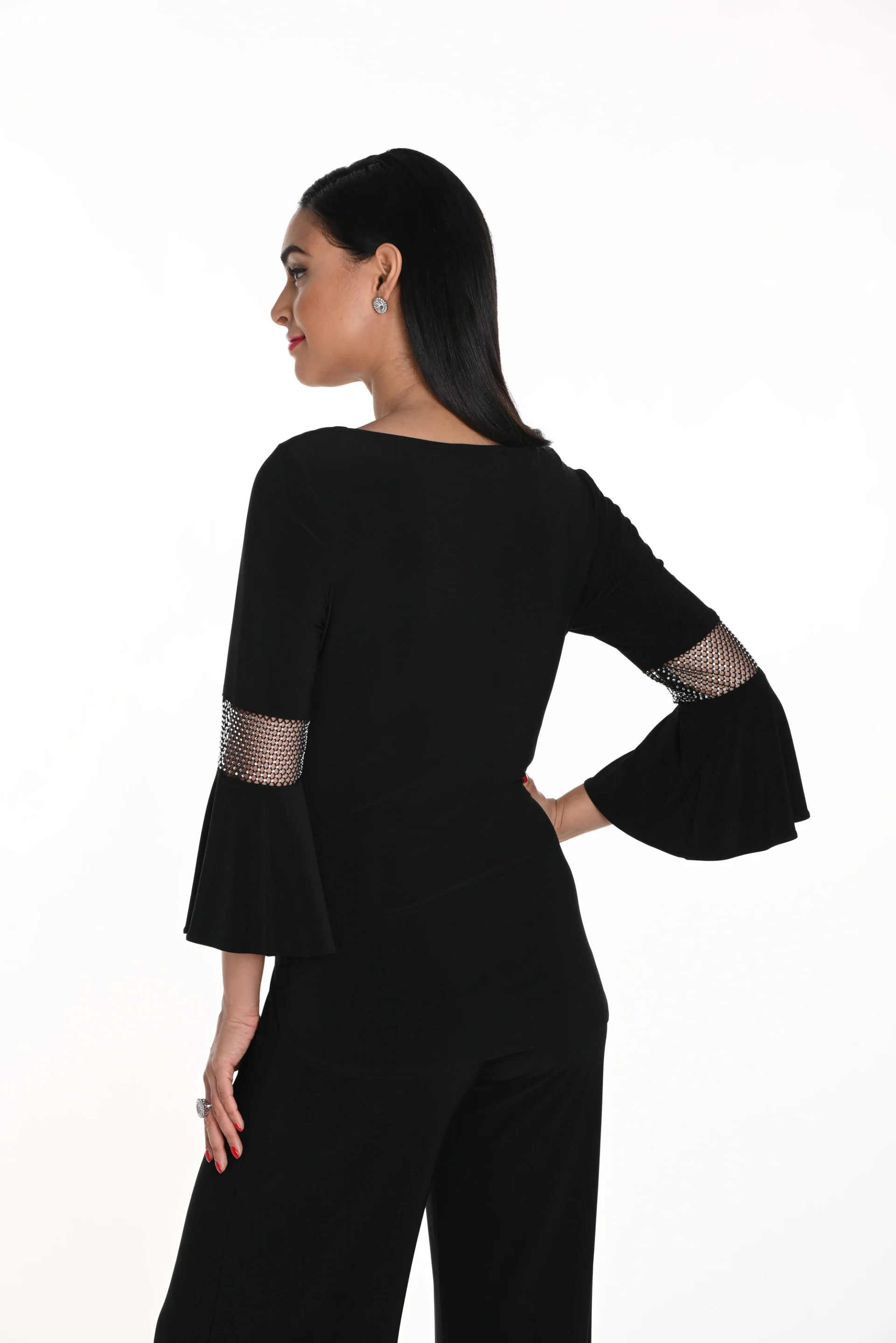 Frank Lyman Black V-Neck Cowl Neck Top with Bell Sleeves Style 249025 - Image 5