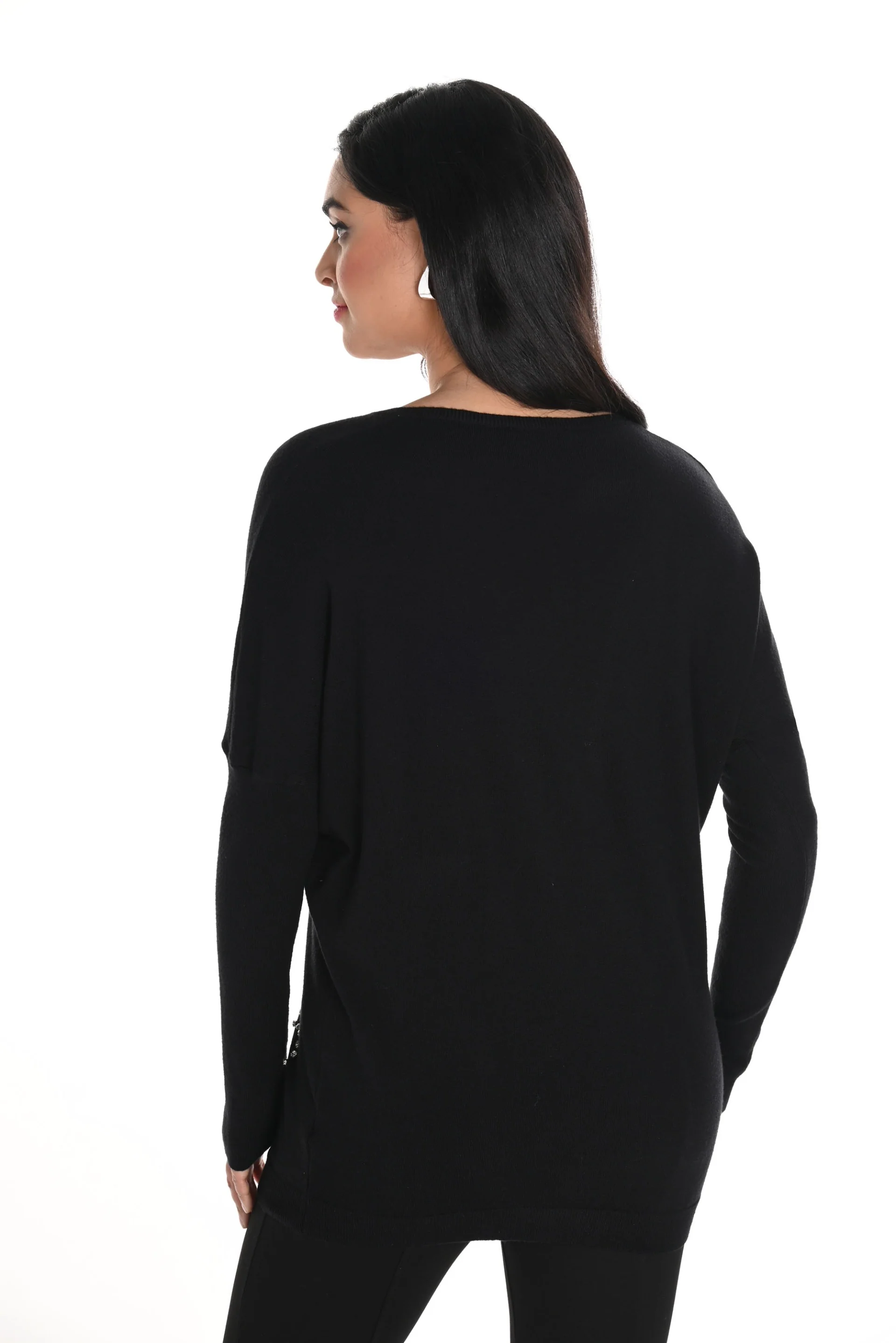 Frank Lyman Black V-Neck Top with Silver Heart Motifs Style 244601U - Image 2