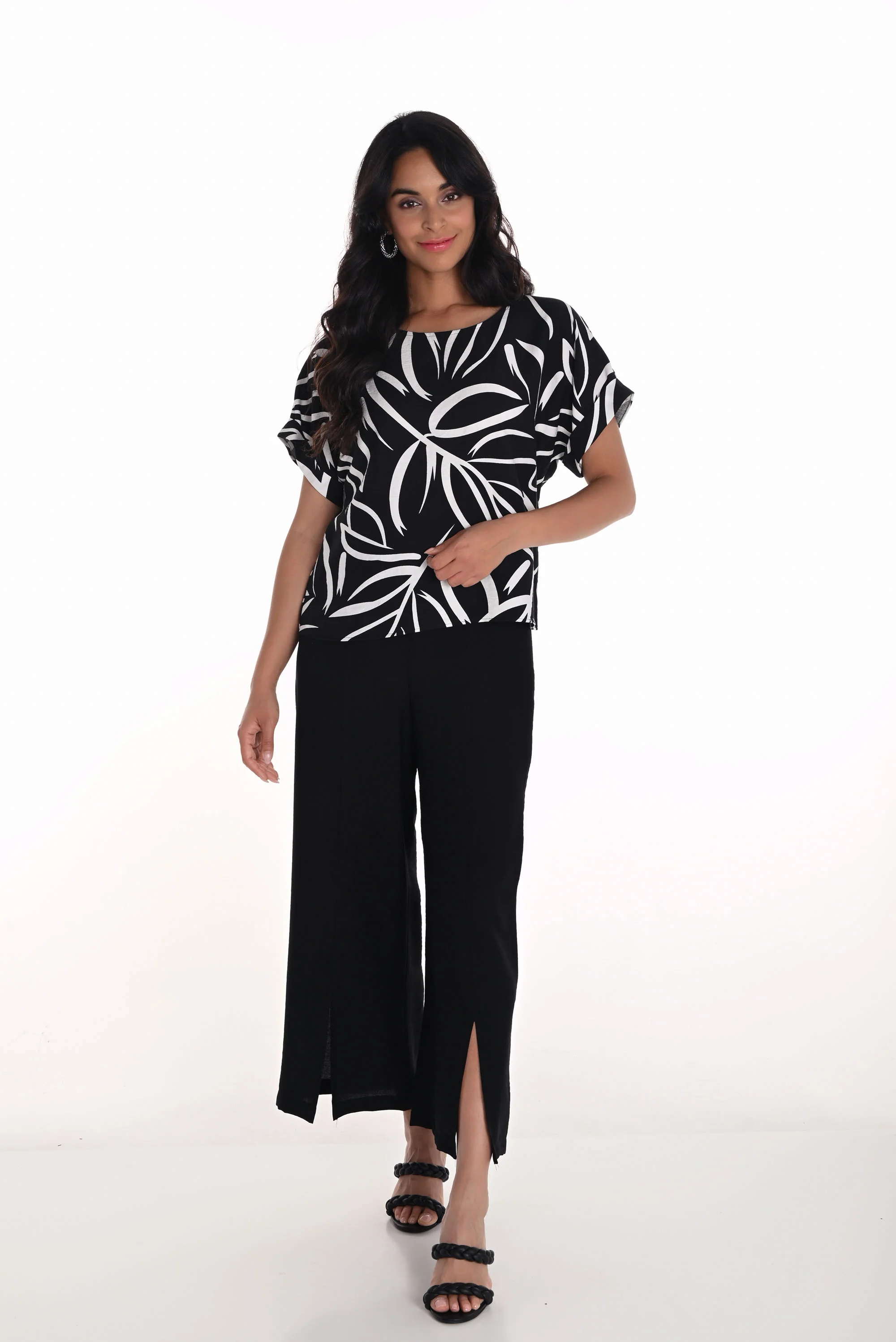 Frank Lyman Black Wide Leg Pants with Slit Front Hem Style 251282 - Image 3