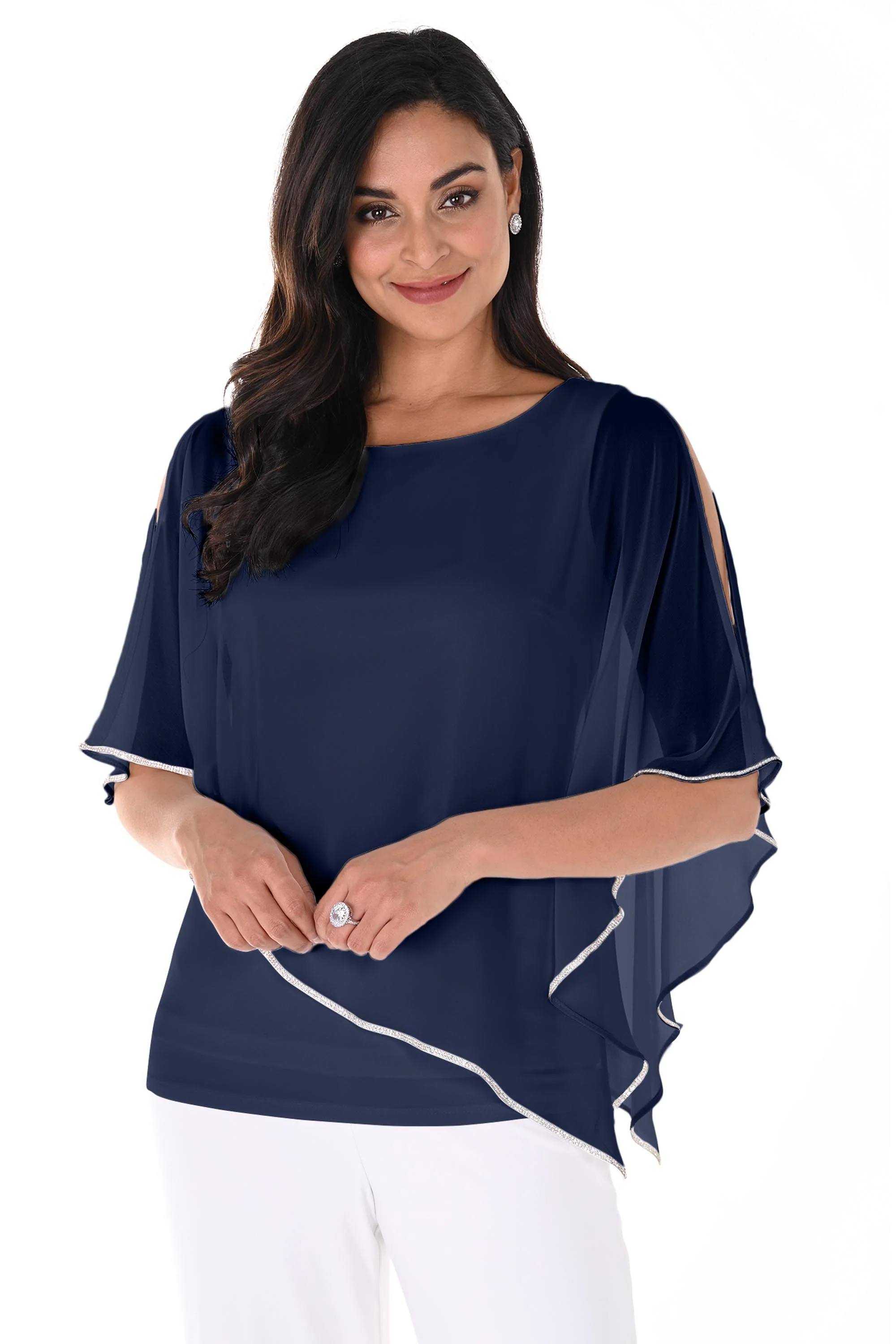 Frank Lyman Chiffon Overlay & Embellished Trim Blouse Style 185420 - Image 10