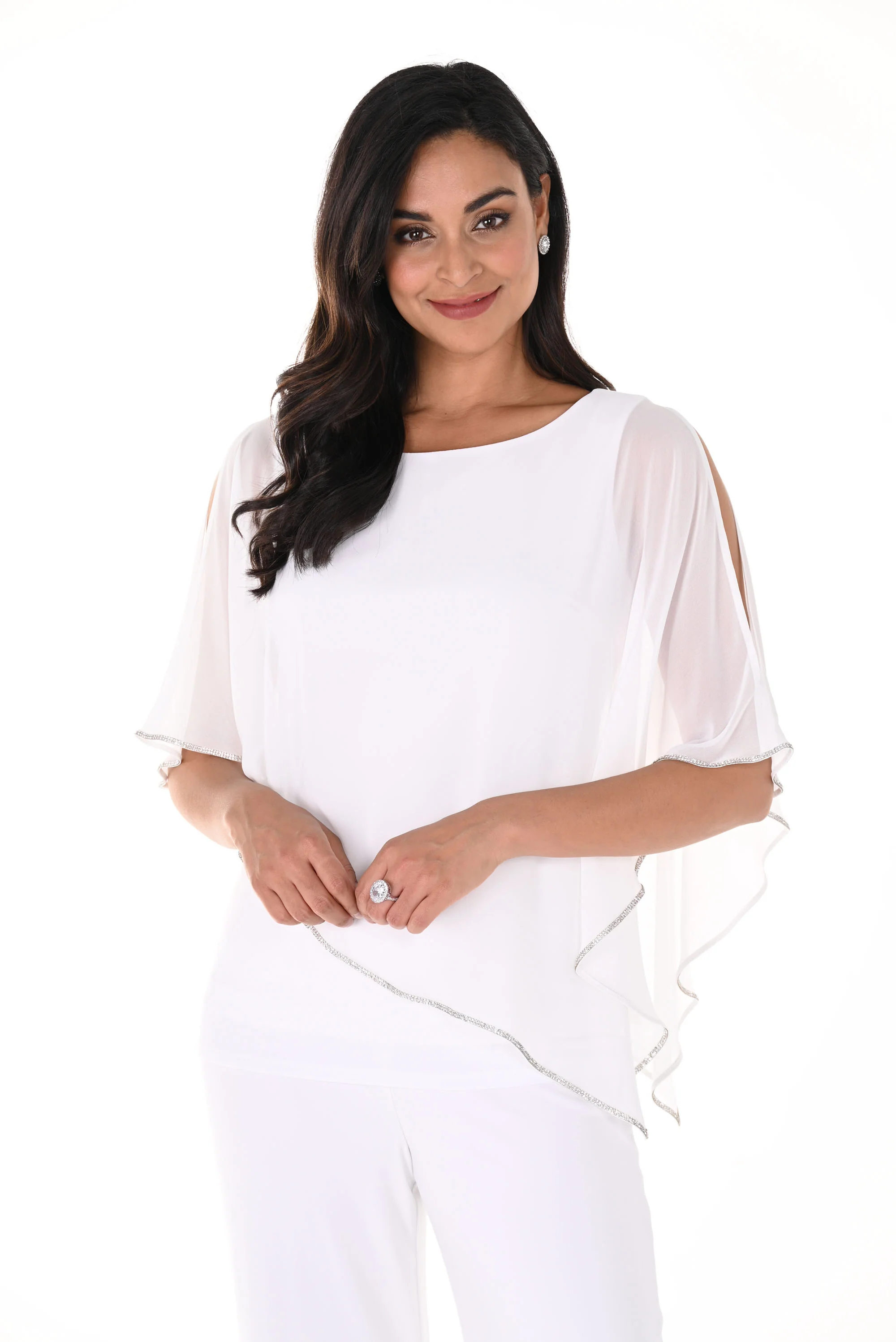 Frank Lyman Chiffon Overlay & Embellished Trim Blouse Style 185420 - Image 3