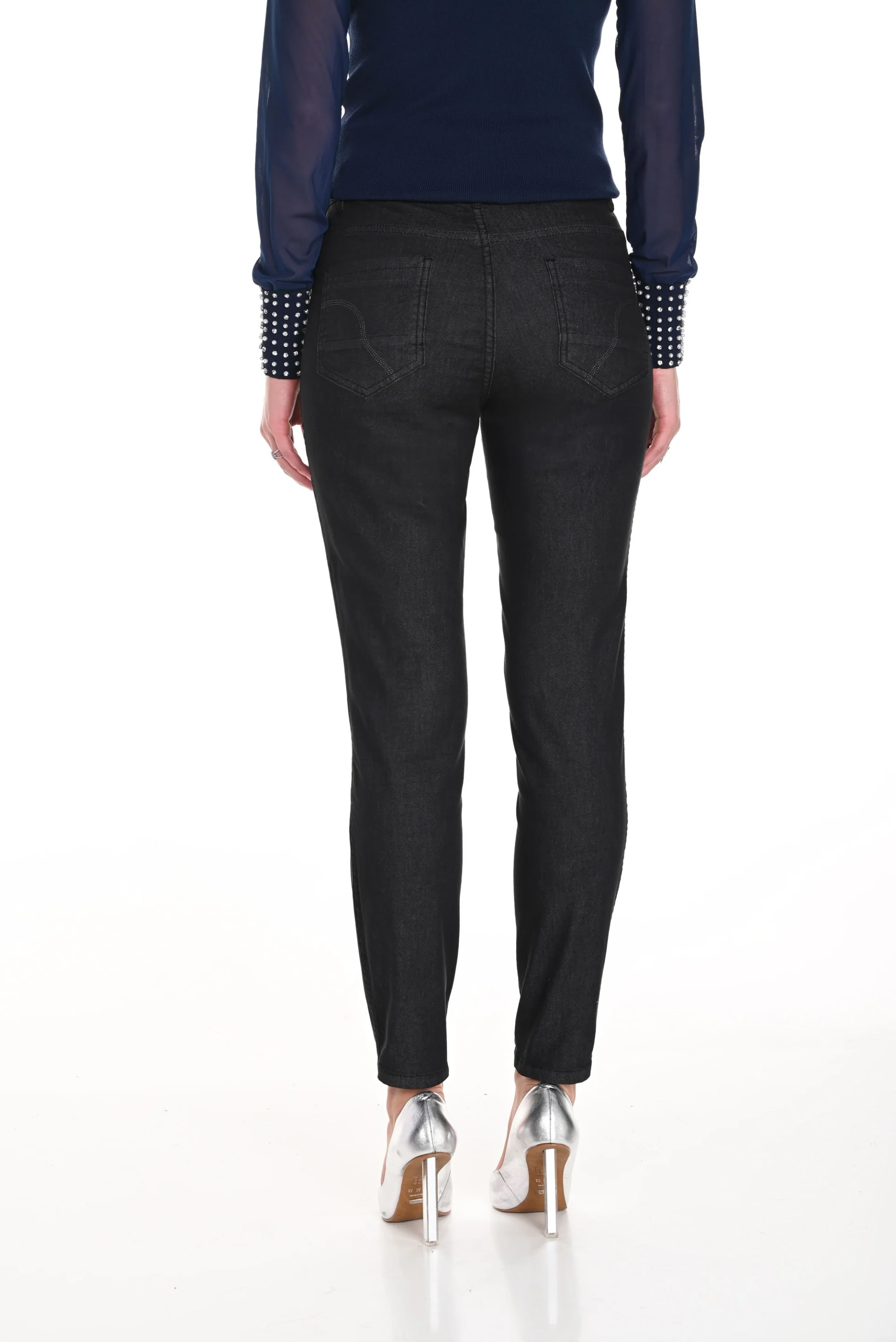 Frank Lyman Blue/Black Snake Print Reversible Denim Pants Style 244629U - Image 4