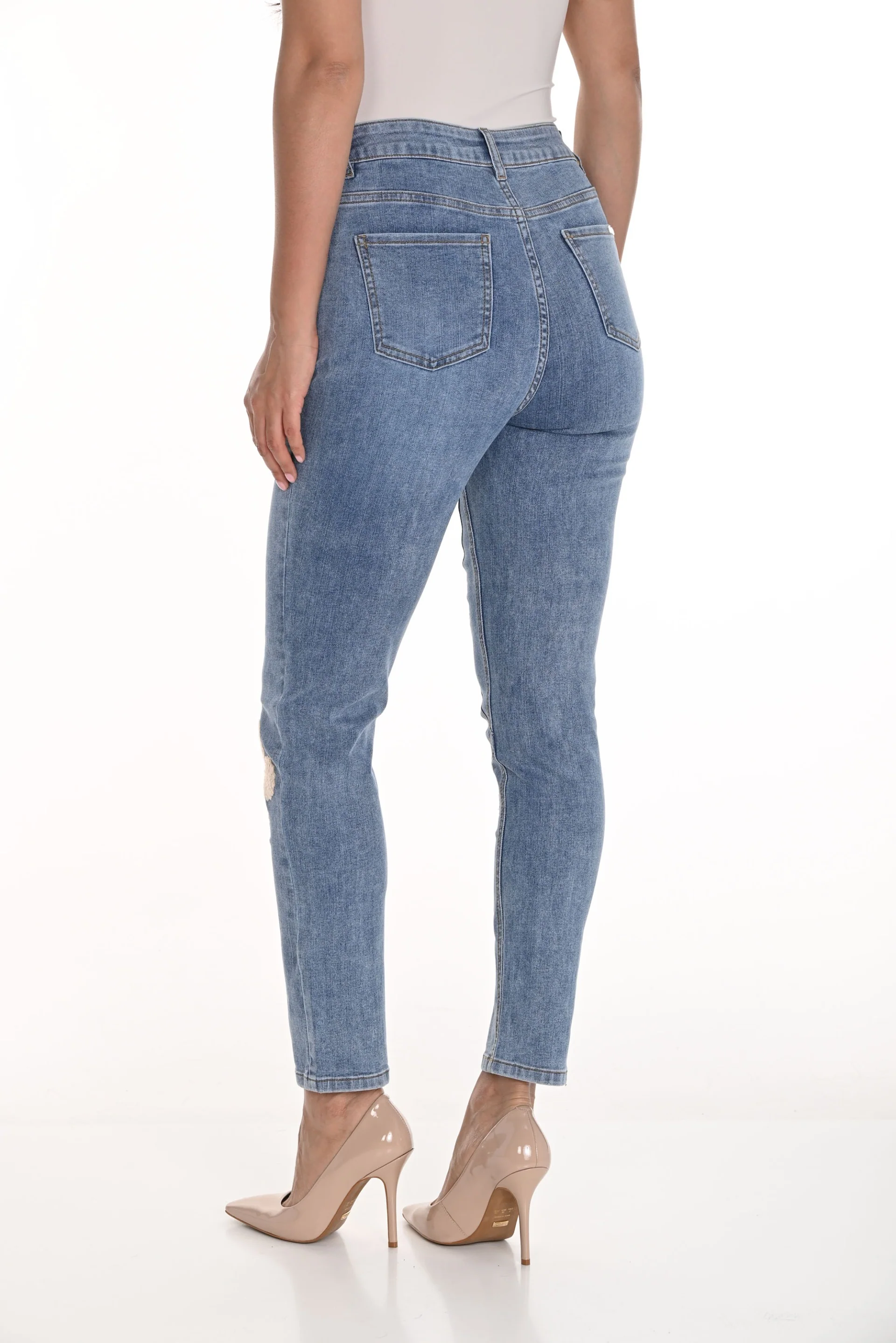 Frank Lyman Blue Denim Jean Pants with Floral Embroidery Style 256842U - Image 2