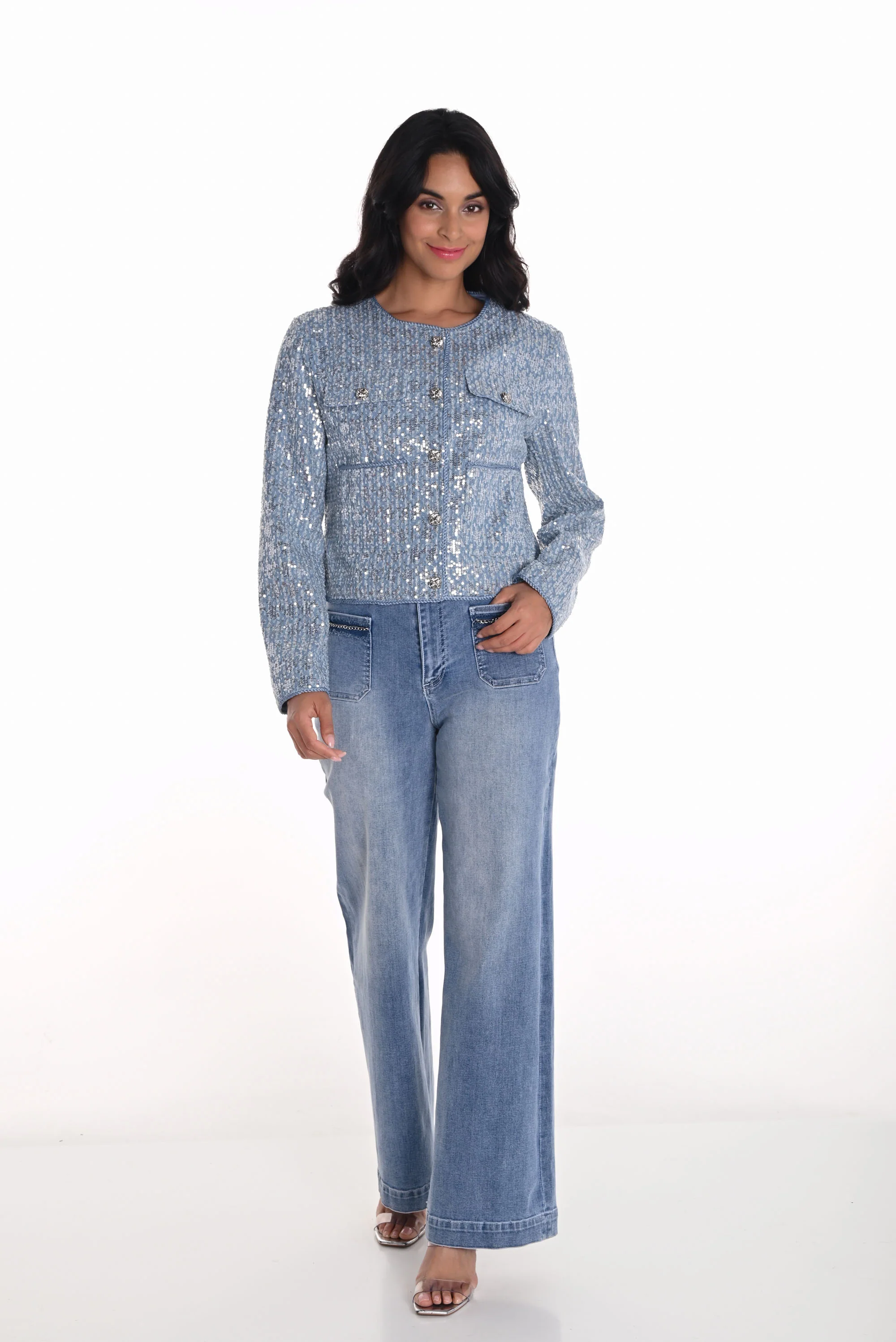 Frank Lyman Blue Denim Wide-Leg Jean Pants Style 251507 - Image 5