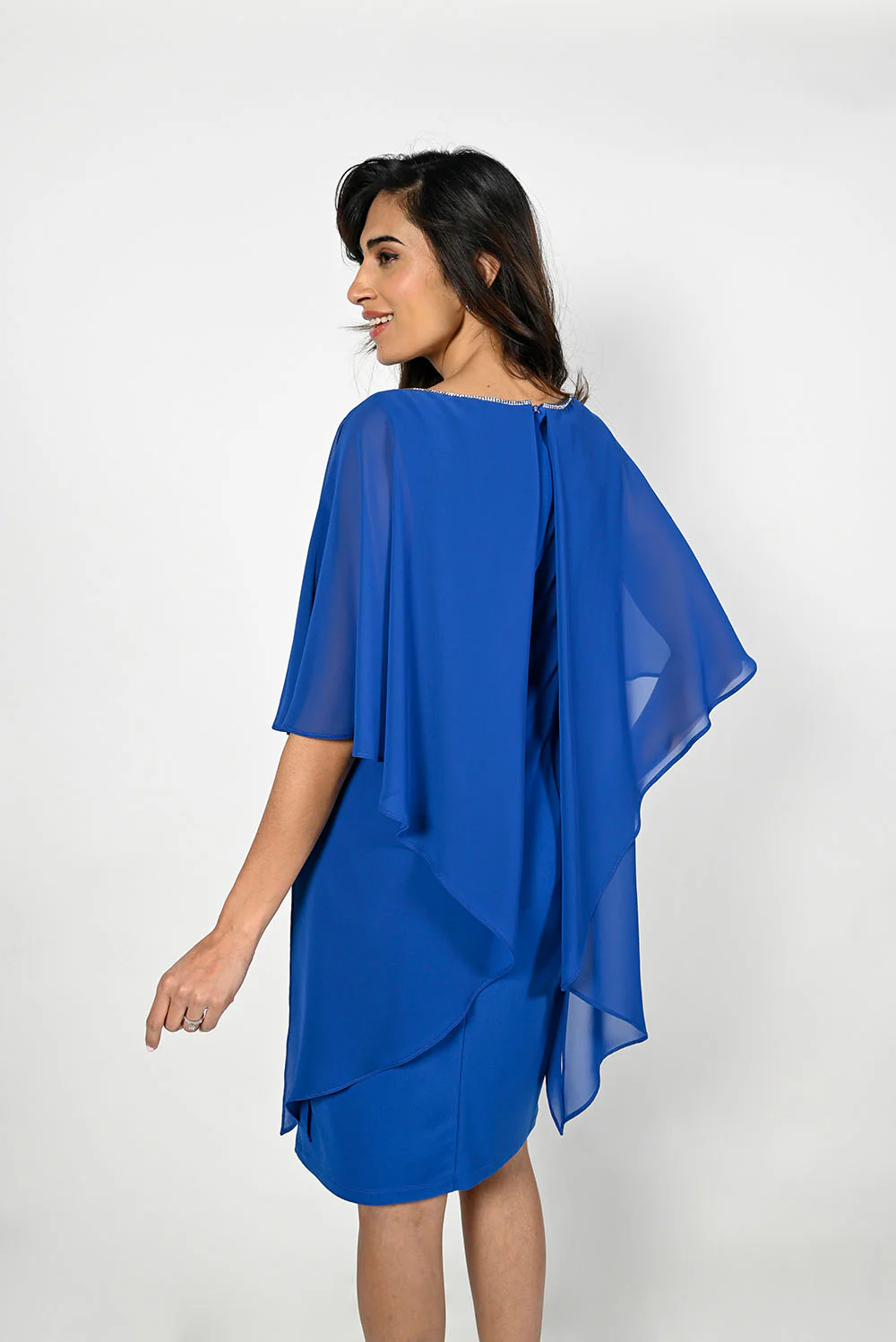 Frank Lyman Blue Dress with Chiffon Overlay Style 229126 - Image 4